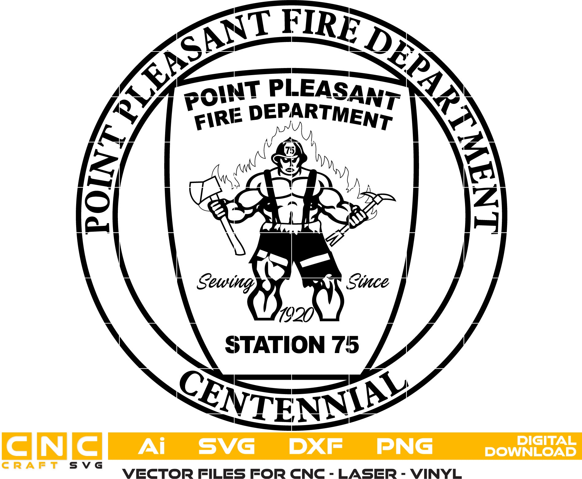 Point Pleasant Fire Dept. Badge Vector art Svg, Dxf, Jpg, Png, and Ai files For laser engraving, woodworking, acrylic painting, and all printing machines.