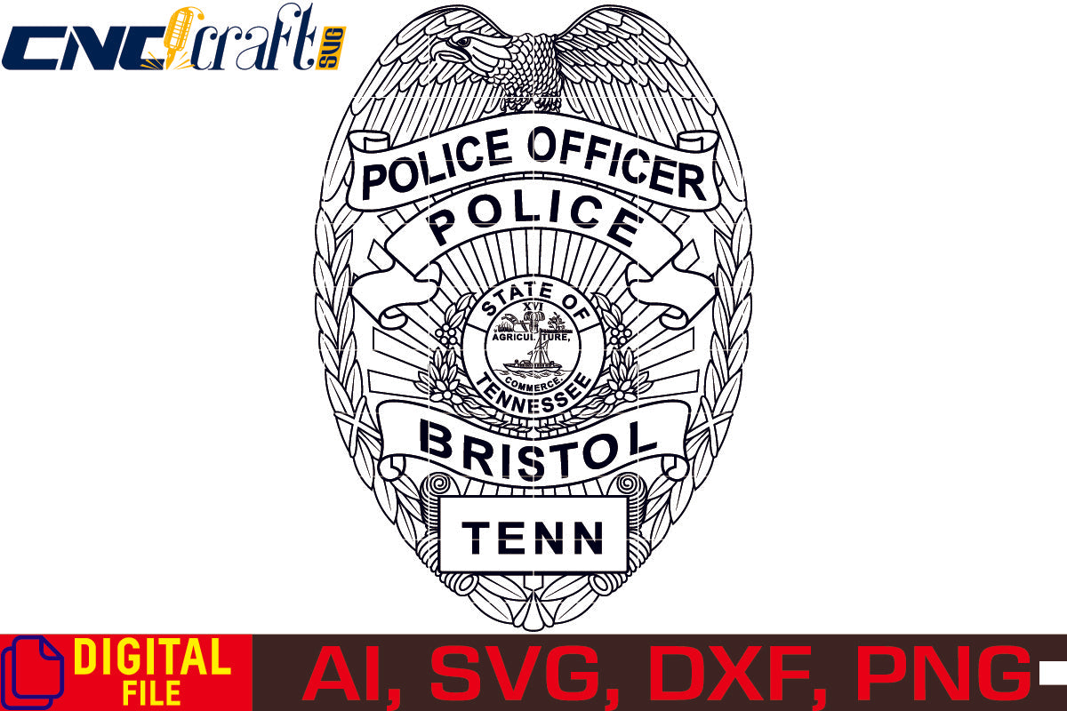 Police Badg State of Tennessee vector file for Laser Engraving, Woodworking, CNC Router, vinyl, plasma, Xcarve, Vcarve, Cricut, Ezecad etc.