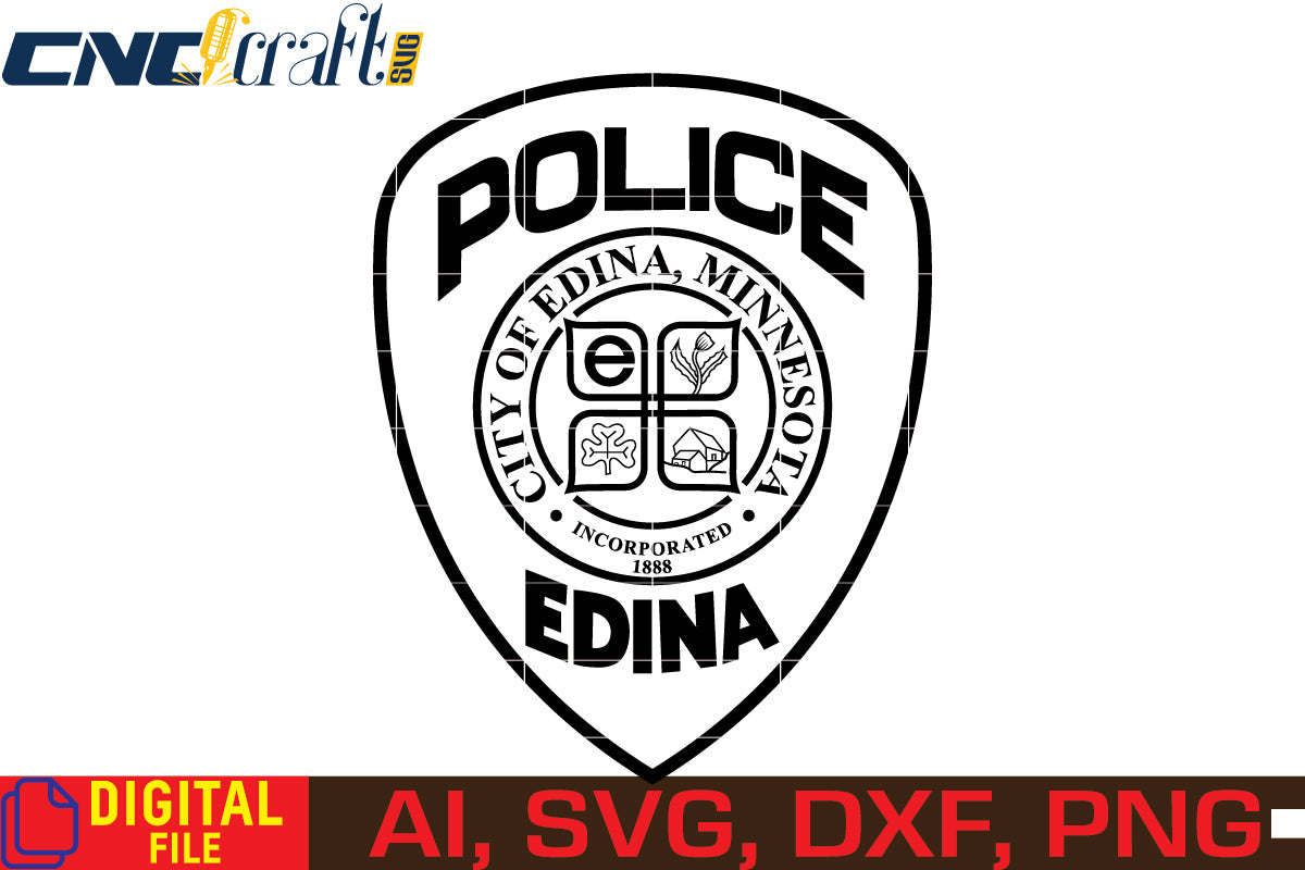 Police Badge City of Edina Minnesota vector file for Laser Engraving, Woodworking, CNC Router, vinyl, plasma, Xcarve, Vcarve, Cricut, Ezecad etc.