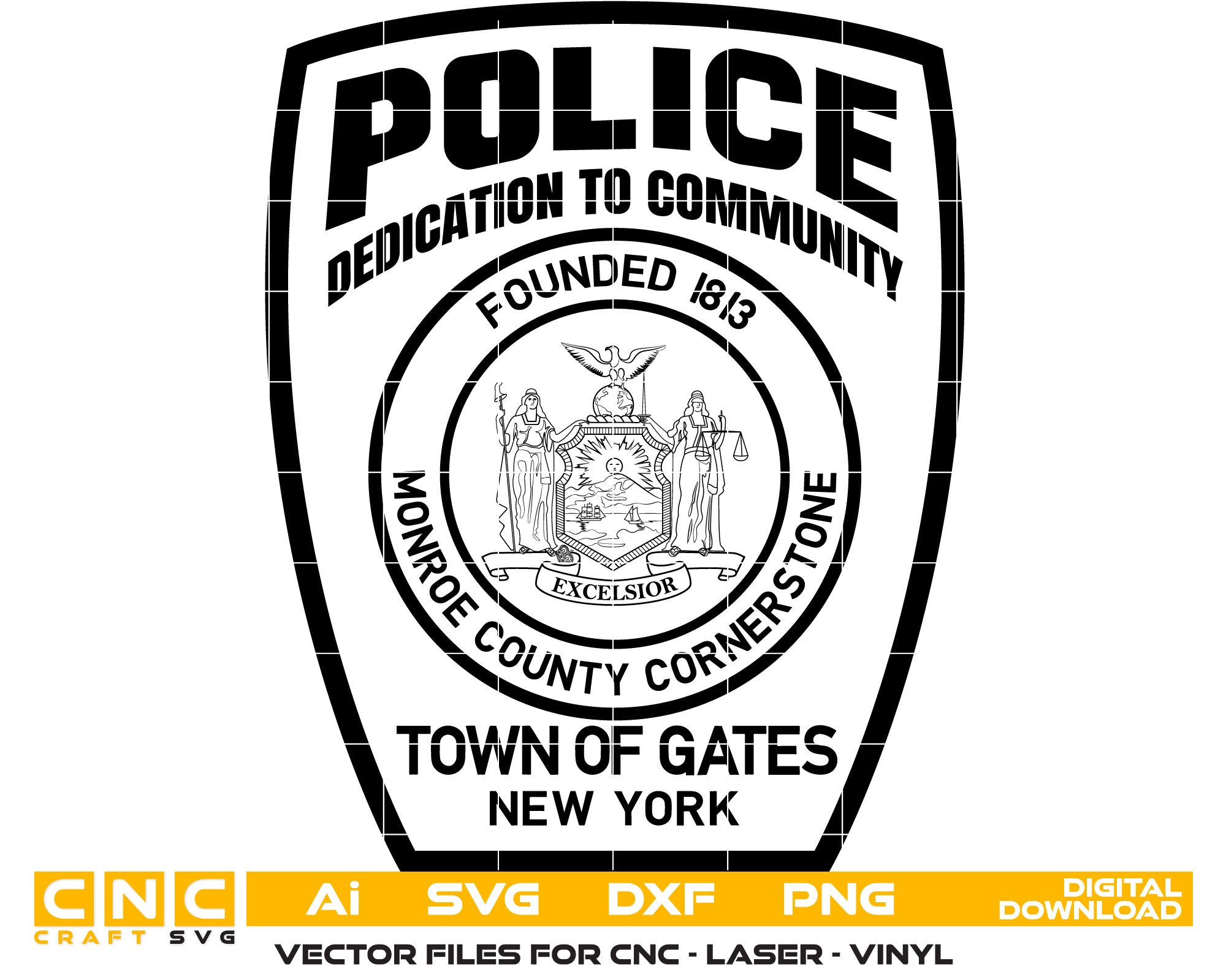 Police Town of gates new york Vector Art, Ai,SVG, DXF, PNG, Digital Files