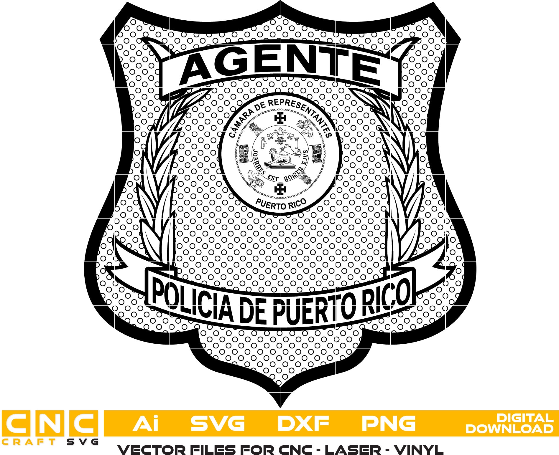 Policia De Puerto Rico Agenta Badge, Policia De Puerto Rico vector art, Digital File