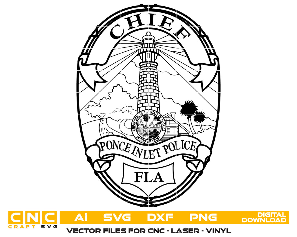 Ponce Inlet Police Chief Badge Florida SVG
