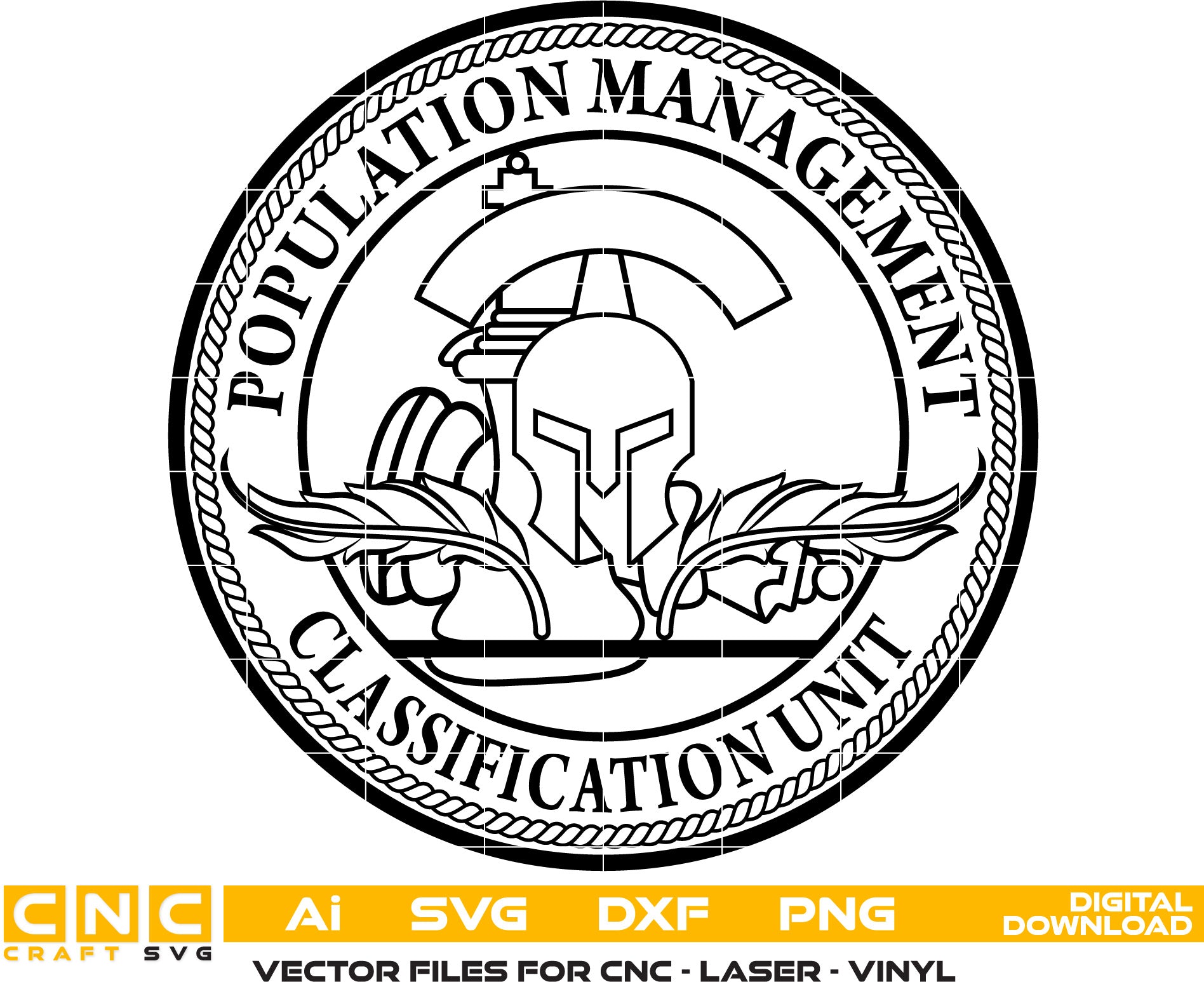 Population Management Classification Unit Logo Vector Art, Ai,SVG, DXF, PNG, Digital Files for Laser Engraving, Woodworking & Printing