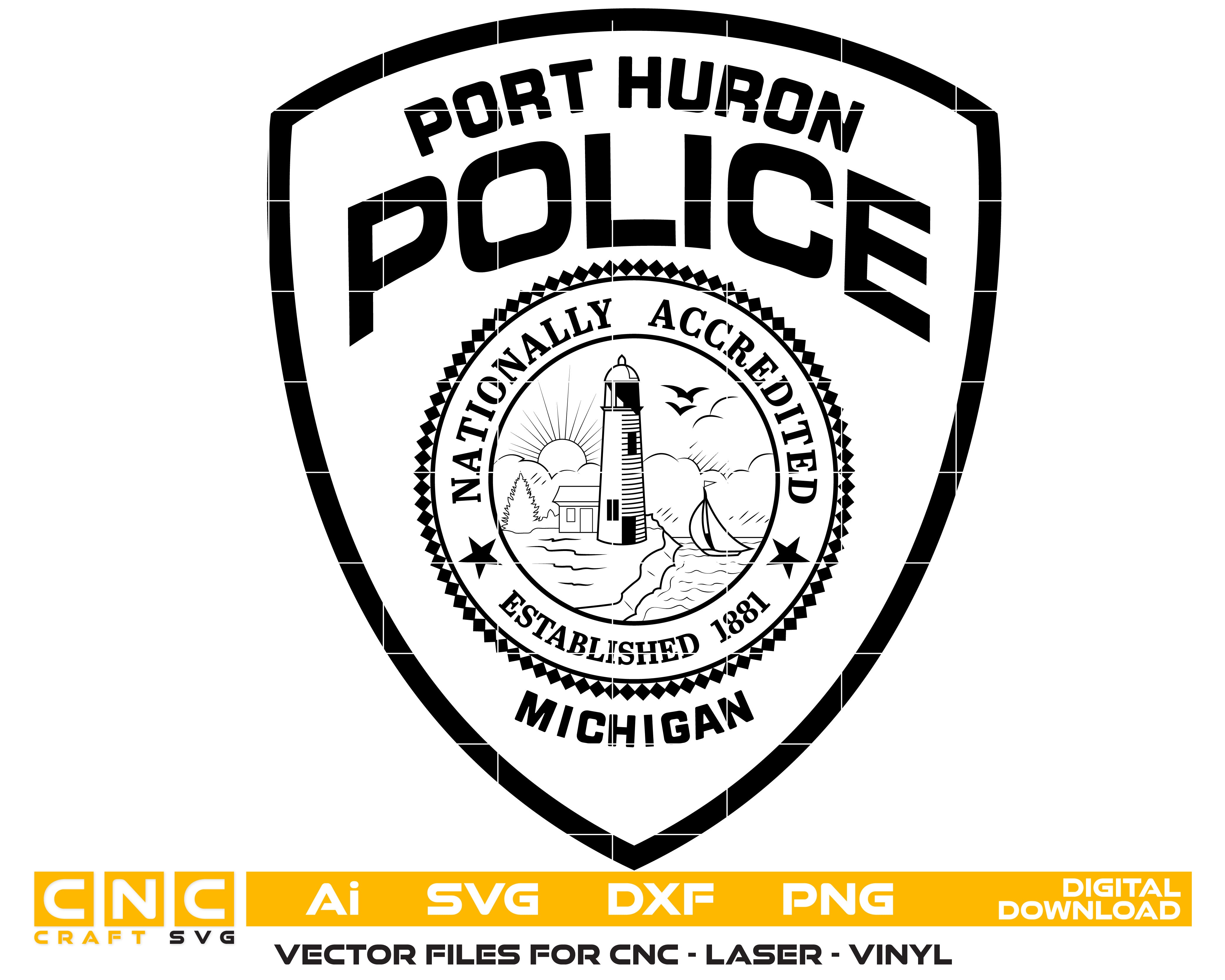 Port Huron Michigan Police Badge Vector art Svg, Dxf, Jpg, Png, and Ai files For laser engraving, woodworking, acrylic painting, and all printing machines.