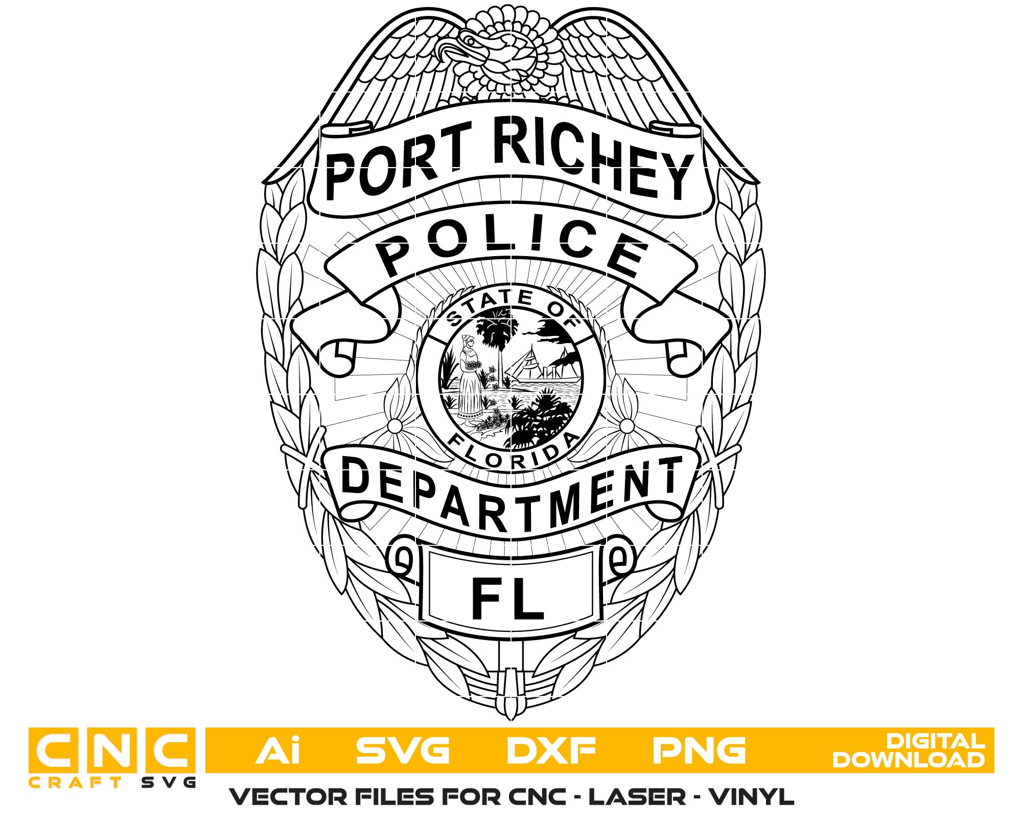 Custom Port Richey Police Badge SVG for Woodworking & Printing