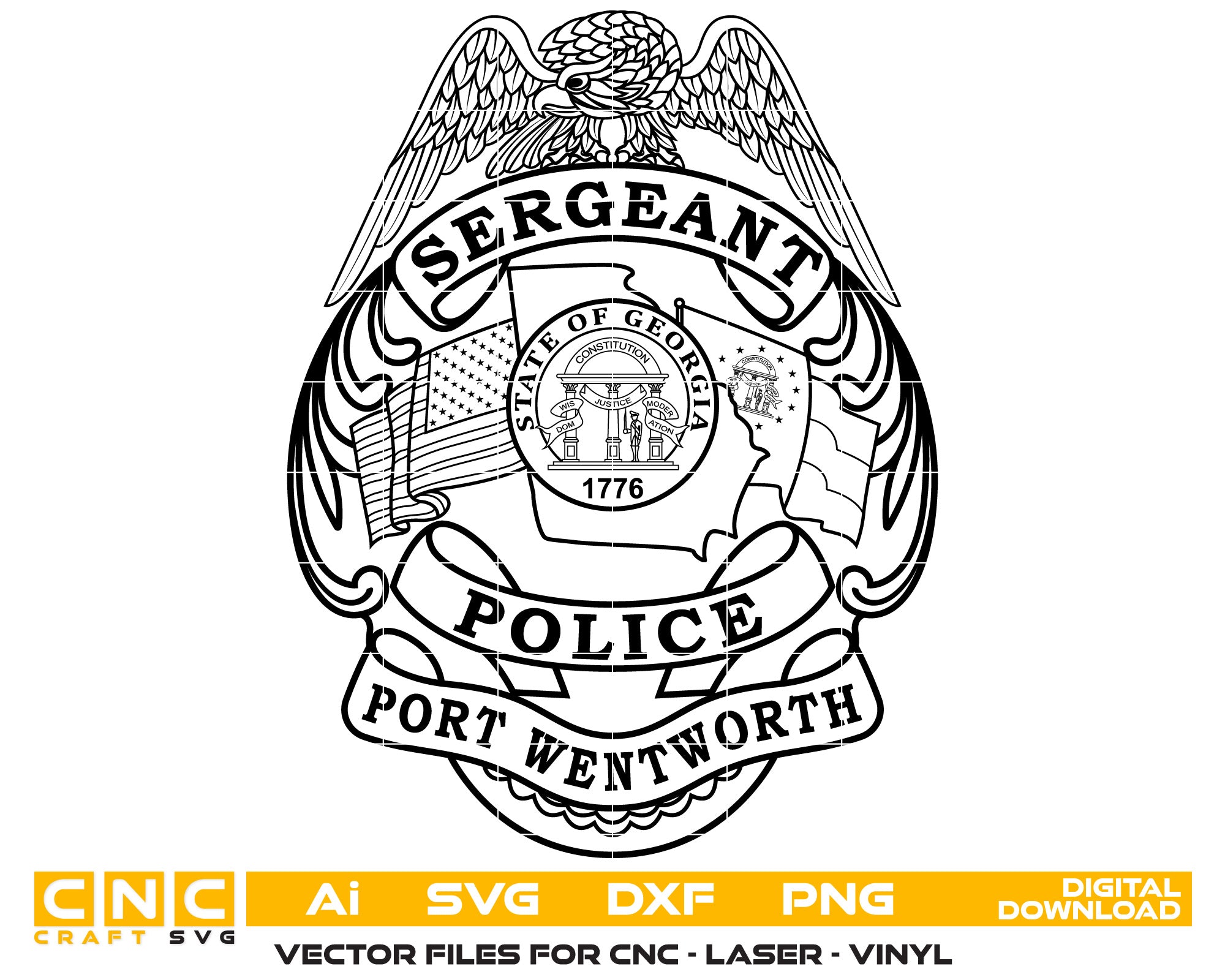 Port Wentworth Police Sergeant Badge Vector Art, Ai,SVG, DXF, PNG, Dig