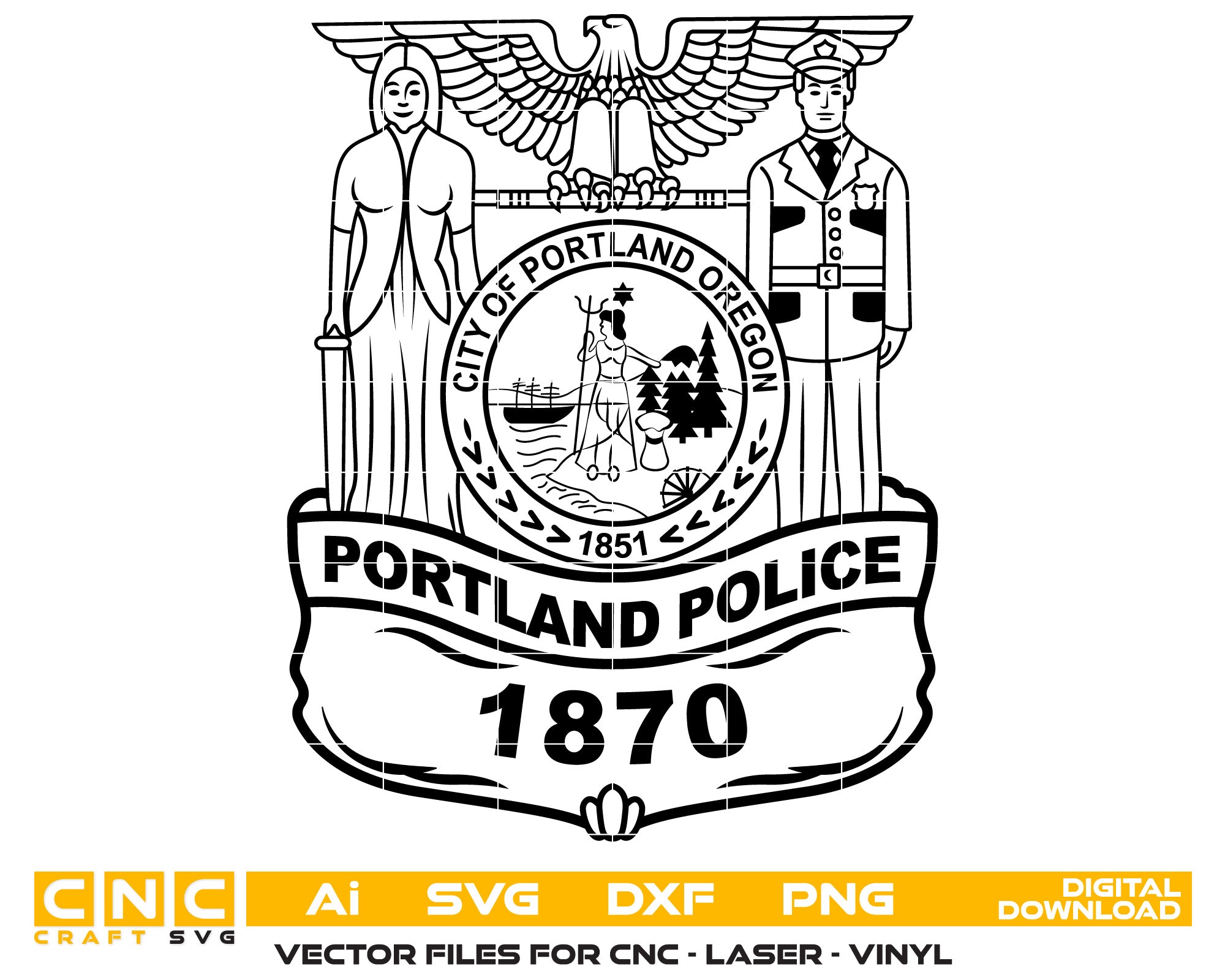 Portland Police Badge SVG

Oregon Law Enforcement Vector

Portland Police Officer Badge Design

City of Portland Seal 1851 Emblem

Historic Police Badge CNC File