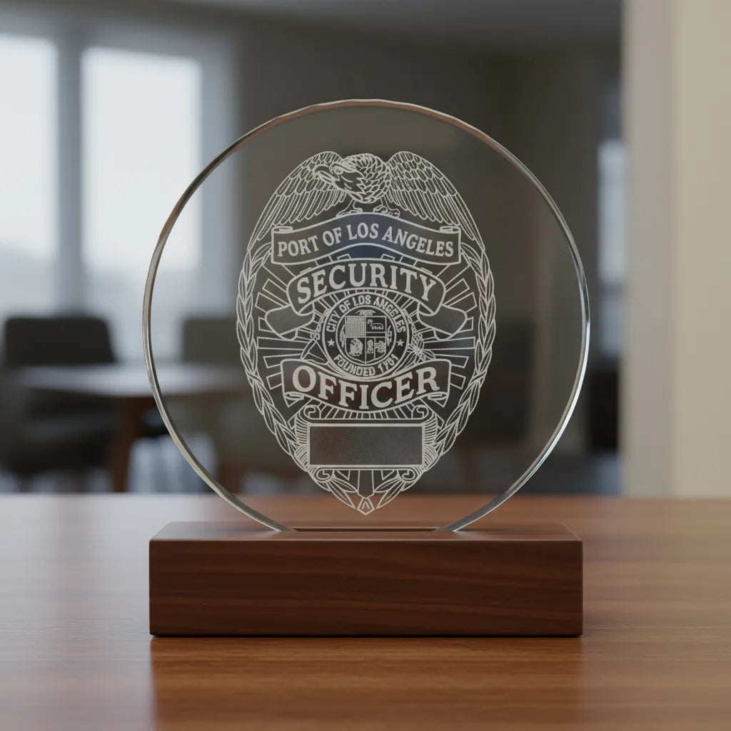 Port of Los Angeles Security Badge SVG

California Security Officer Vector Design

Eagle Badge Blank Panel Engraving File

Port of LA Security Sign CNC File

City of Los Angeles Seal Vector for Laser Cutting