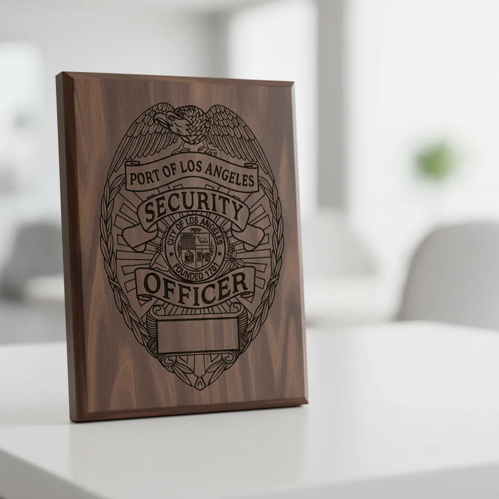 Port of Los Angeles Security Badge SVG

California Security Officer Vector Design

Eagle Badge Blank Panel Engraving File

Port of LA Security Sign CNC File

City of Los Angeles Seal Vector for Laser Cutting