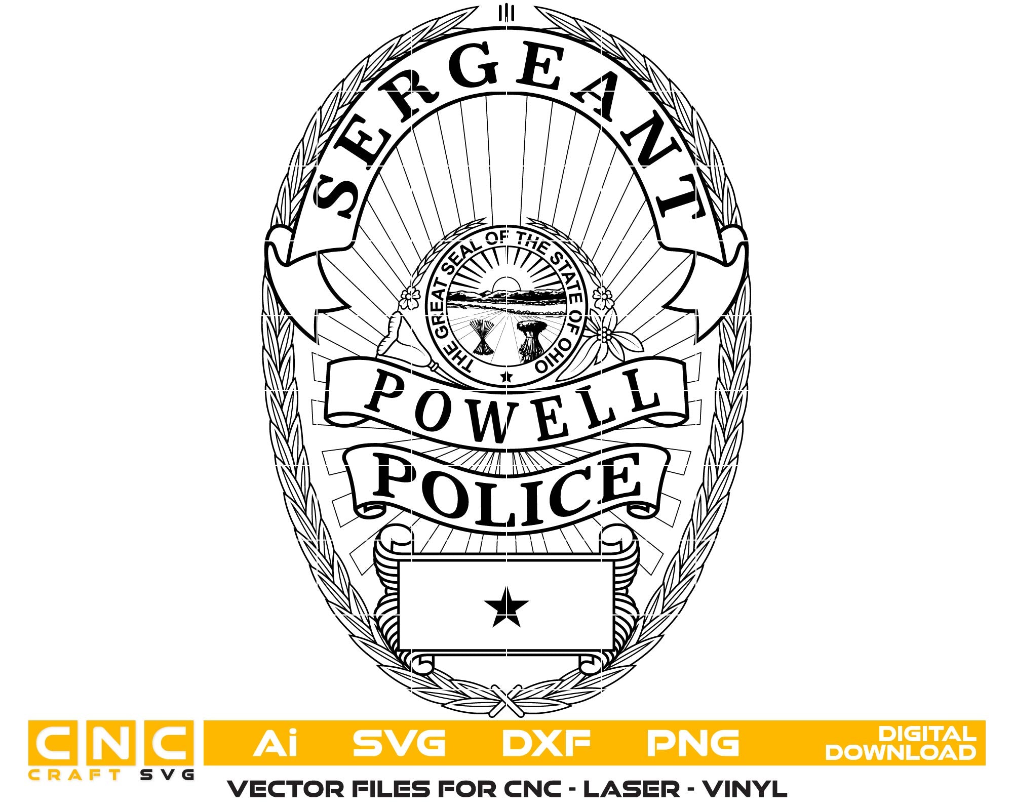Powell Police Sergeant Badge SVG, Ohio Police Sergeant Emblem, Powell Police Department Badge Vector, Ohio Law Enforcement SVG, Police Sergeant Logo