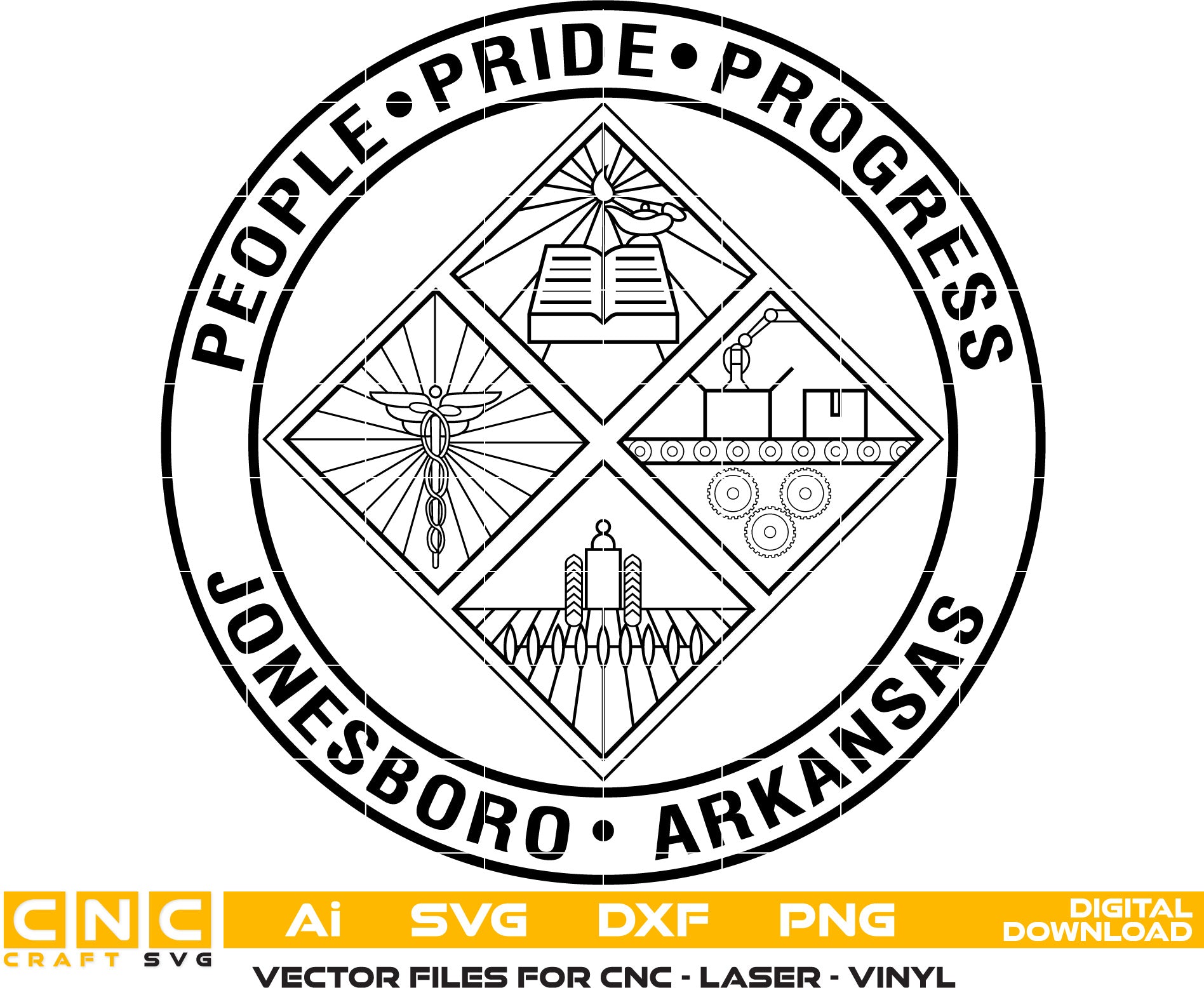 Project Care, Serving Special Jonesboro Seal Vector art Svg/ Dxf/ Jpg/ Png/ and Ai files For laser engraving/ woodworking/ acrylic painting and all printing machines.