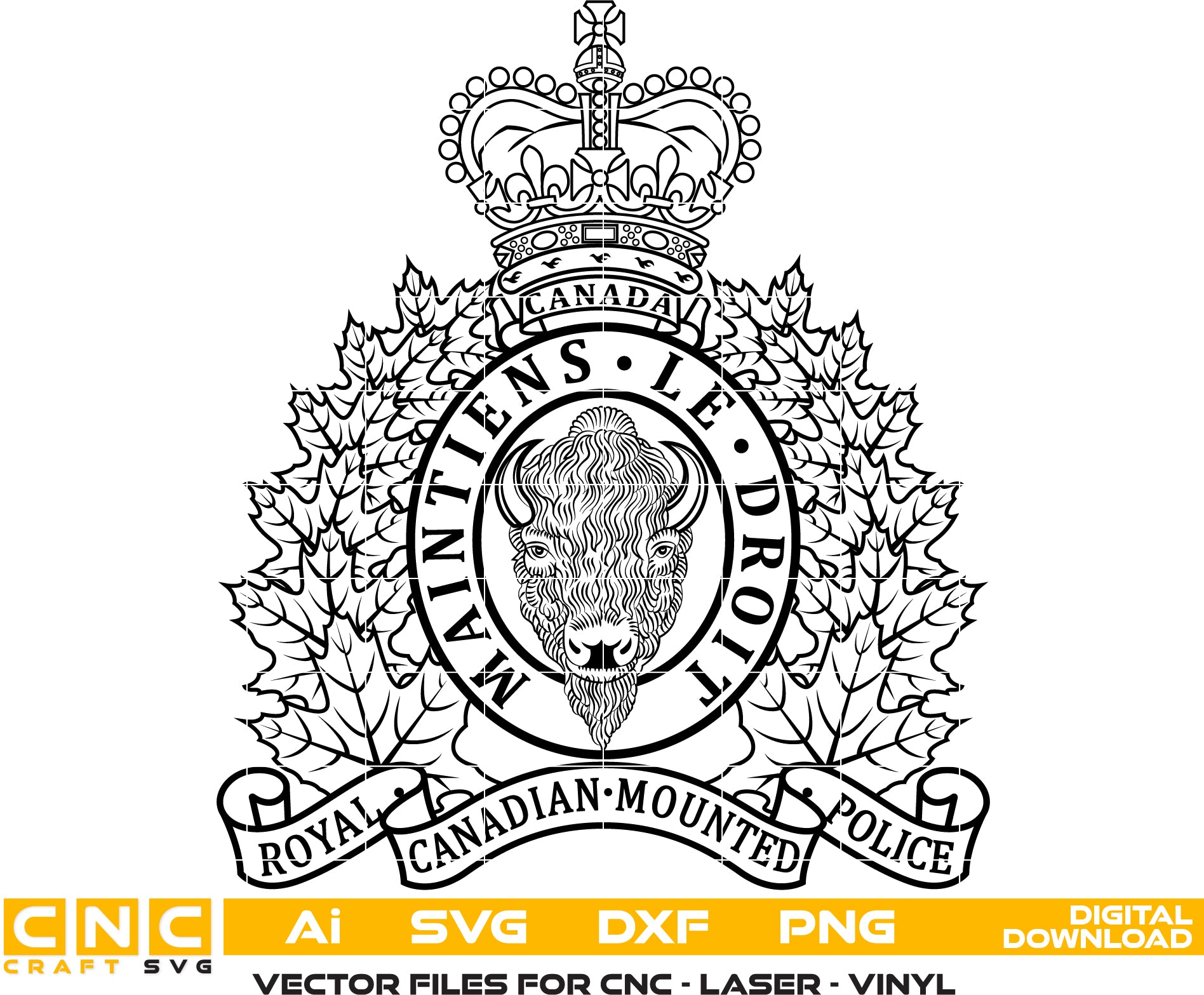 RCMP logo/ Coat of arms of the Royal Canadian Mounted Police Badge Vector art Svg/ Dxf/ Jpg/ Png/ and Ai files For laser engraving/ woodworking/ acrylic painting and all printing machines.