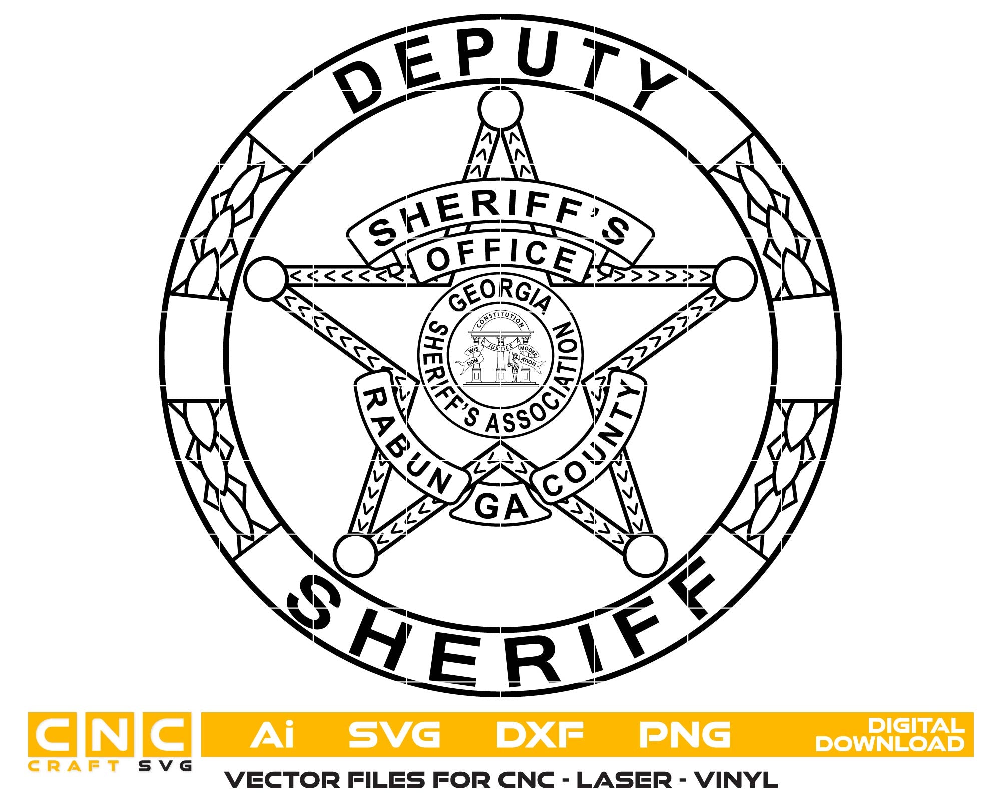 Rabun County Deputy Sheriff Badge SVG, Georgia Sheriff Badge Vector, GA Deputy Badge Design, Sheriff Star SVG, Law Enforcement Emblem, Engraving Badge File