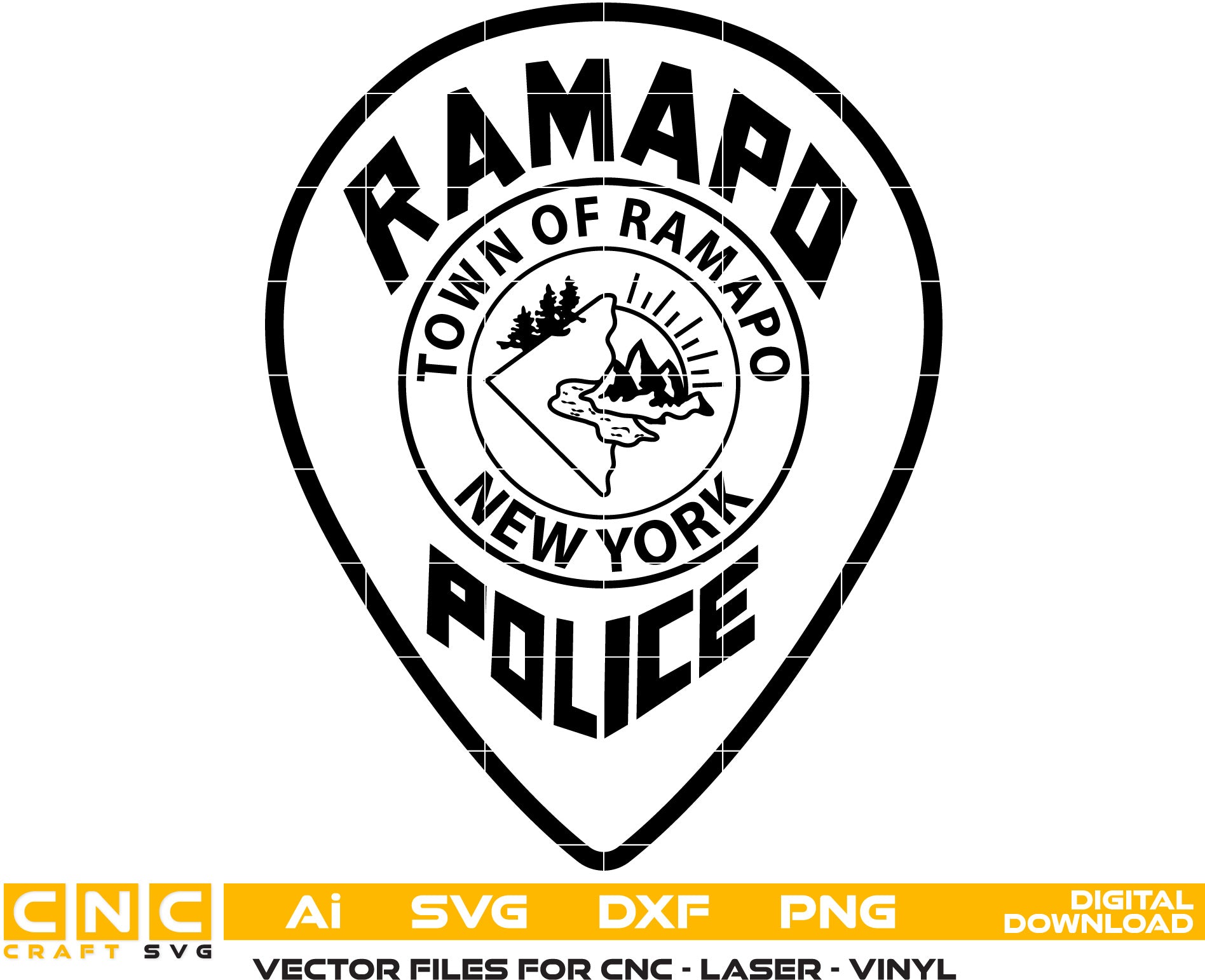 Ramapo New York Police Badge Vector Art, Ai,SVG, DXF, PNG, Digital Files