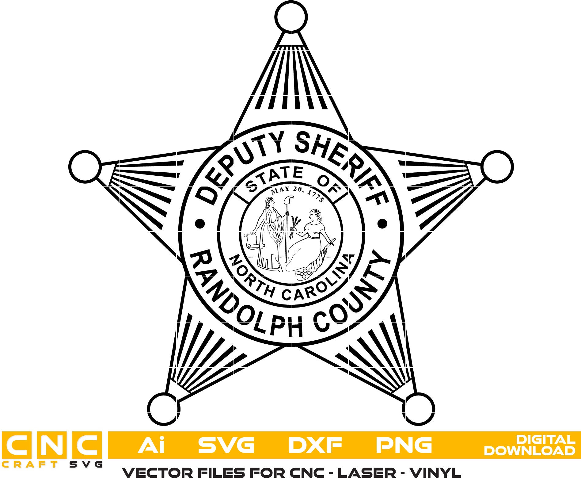 Randolph County Sheriff Badge Design - Vector Art for Laser Engraving - Digital Download