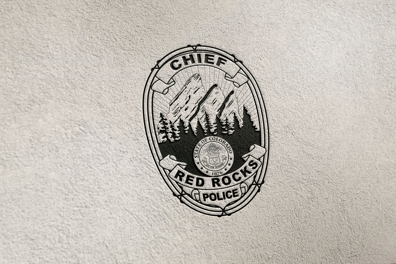 Chief Red Rocks Police badge logo on a textured white background
Chief Red Rocks Police badge logo
Chief Red Rocks Police badge badge