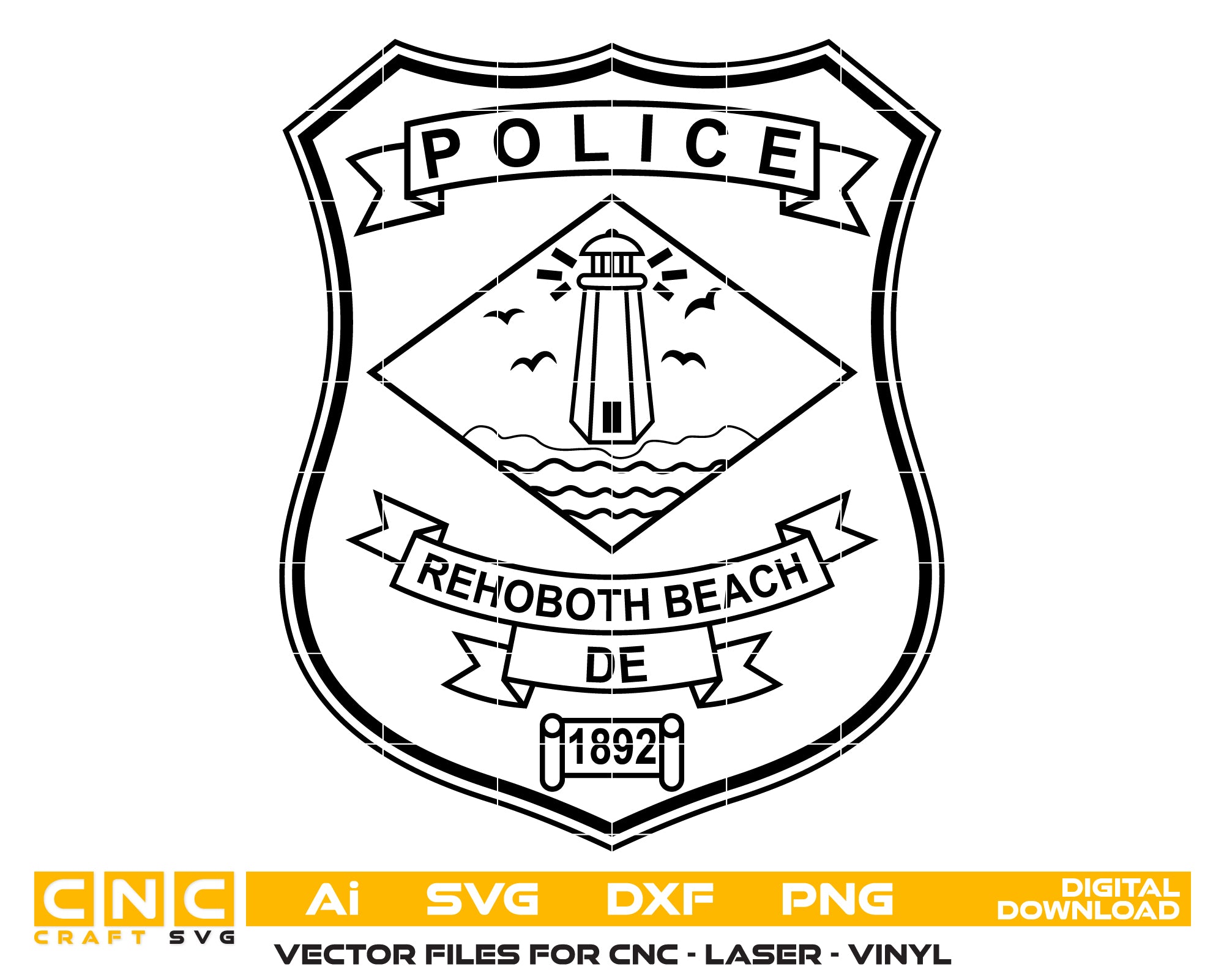 Rehoboth Beach Police Department Patch SVG, Delaware Police Patch Vector, Rehoboth Beach PD Emblem, Police Patch SVG, Law Enforcement Patch Vector File