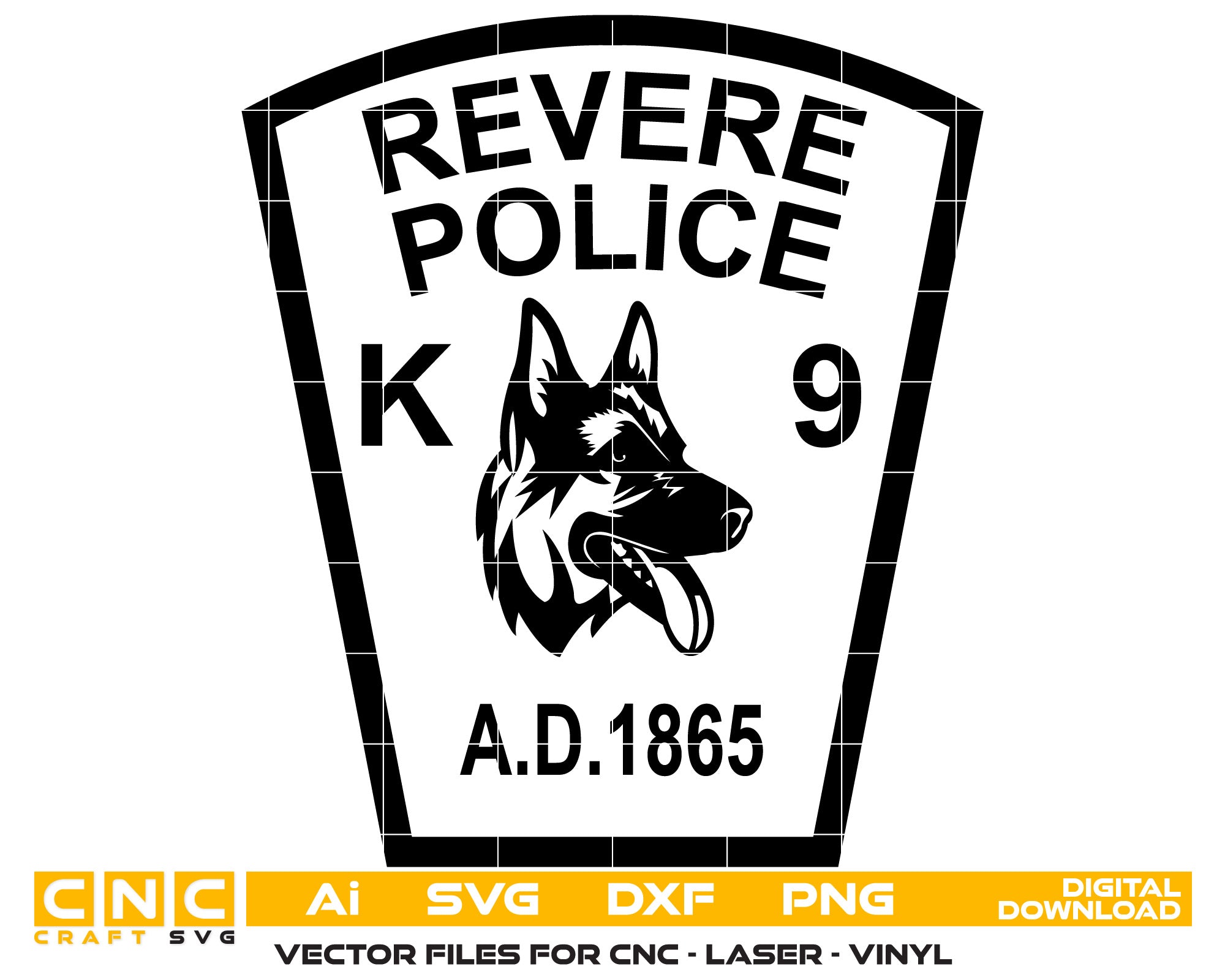 Revere Police Badge vector Vector Art, Ai,SVG, DXF, PNG, Digital Files