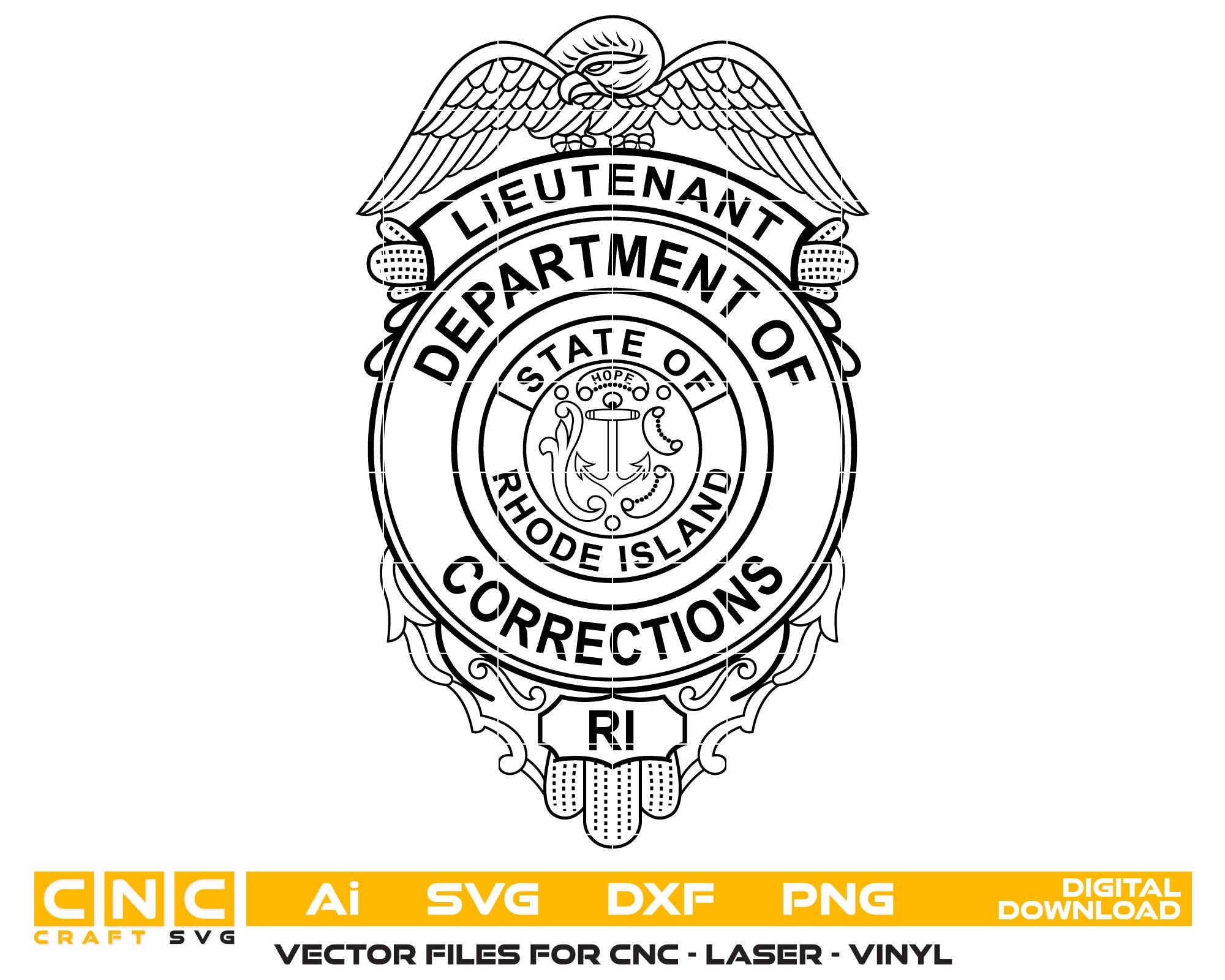 Rhode Island Corrections Officer Badge SVG, Rhode Island Corrections Badge Vector, Corrections Officer Badge SVG, Law Enforcement Corrections Emblem, Corrections Badge Vector, Badge Engraving File