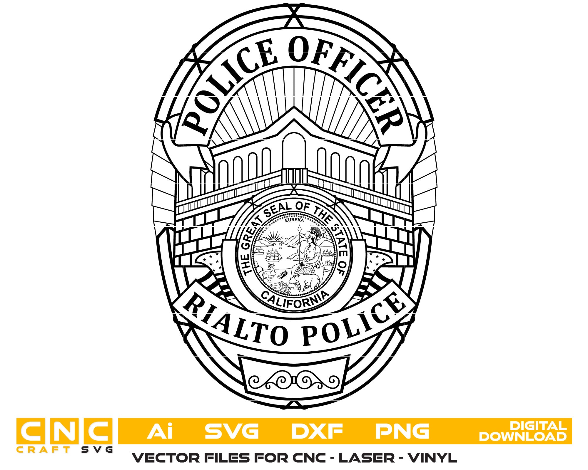 Rialto Police Officer Badge
California Police Officer Badge
Police Officer Badge
Police Badge
Police Badge SVG