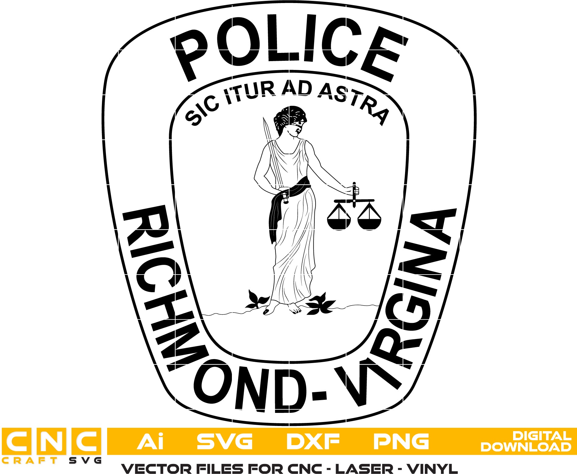 Richmond VA Police Badge - Digital Download for Laser Engraving & Printing - SVG, DXF, AI