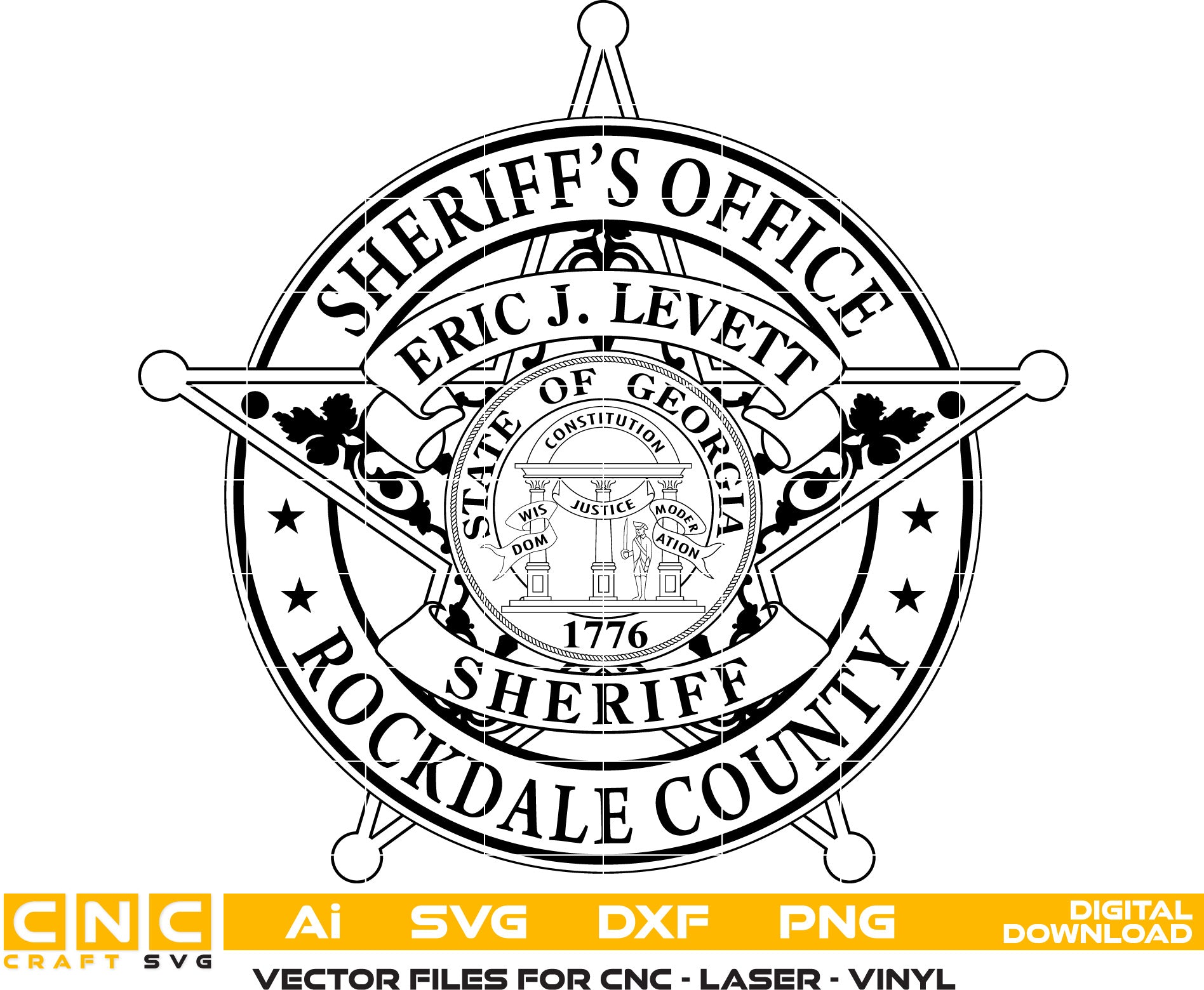 Rockdale County Sheriff Badge, Georgia Sheriff Badge Vector art Svg, Dxf, Jpg, Png, and Ai files For laser engraving, woodworking, acrylic painting, and all printing machines.