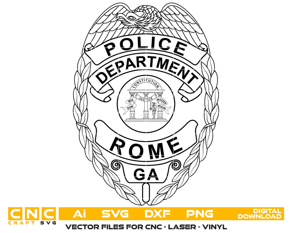Rome Police Badge State of Georgia Vector Art, Ai,SVG, DXF, PNG, Digit