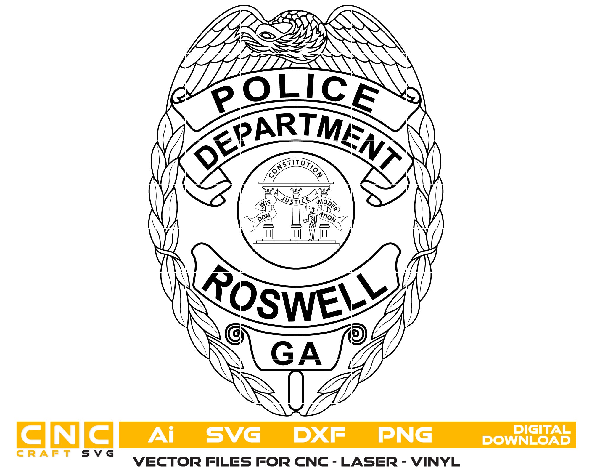 Roswell Police Badge State of Georgia Vector Art, Ai,SVG, DXF, PNG, Digital Files