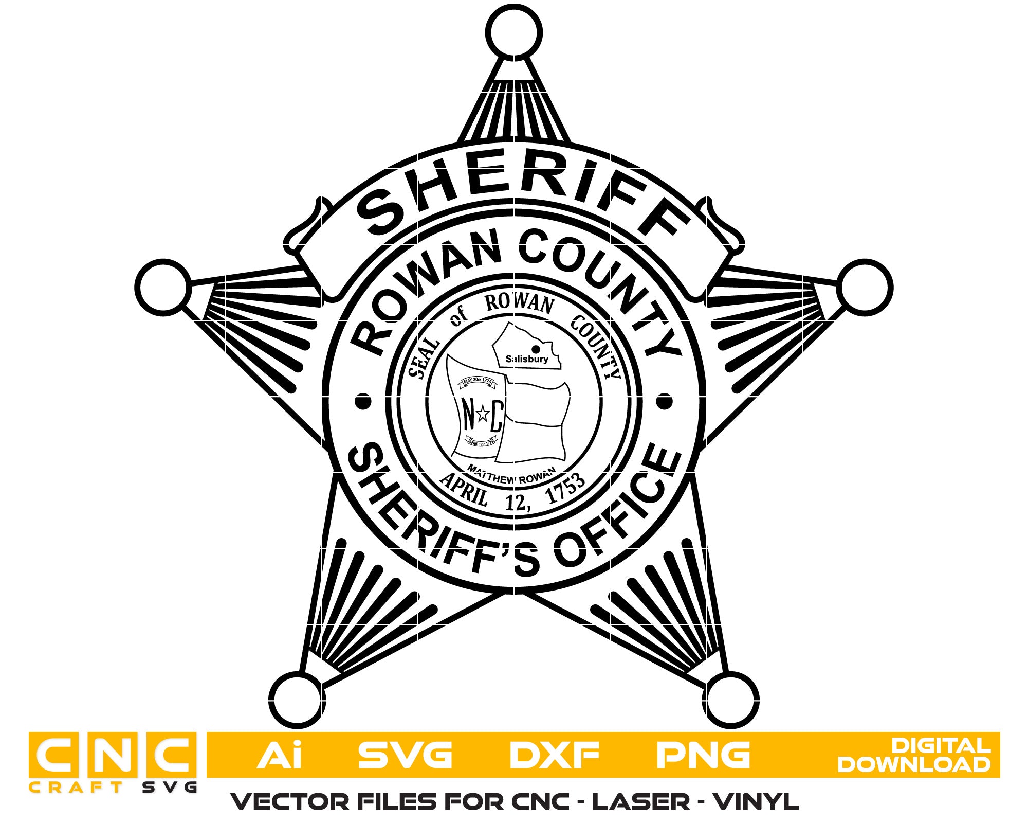 Rowan County Sheriff Badge Vector Art, Ai,SVG, DXF, PNG, Digital Files