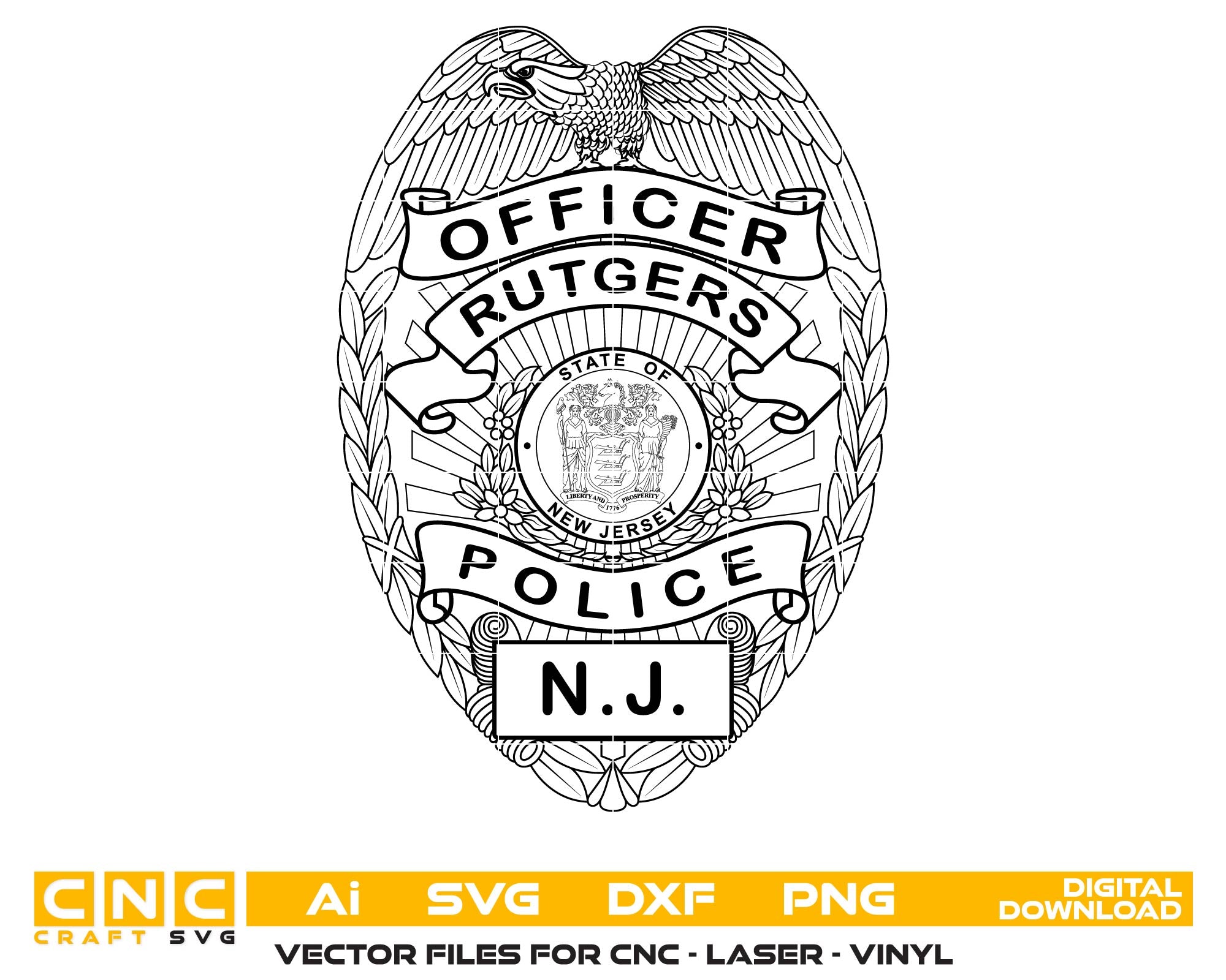 Rutgers Police Badge SVG, Rutgers University Police Vector, Law Enforcement Badge Design, Campus Police Emblem SVG, Officer Shield Vector, Engraving Badge File