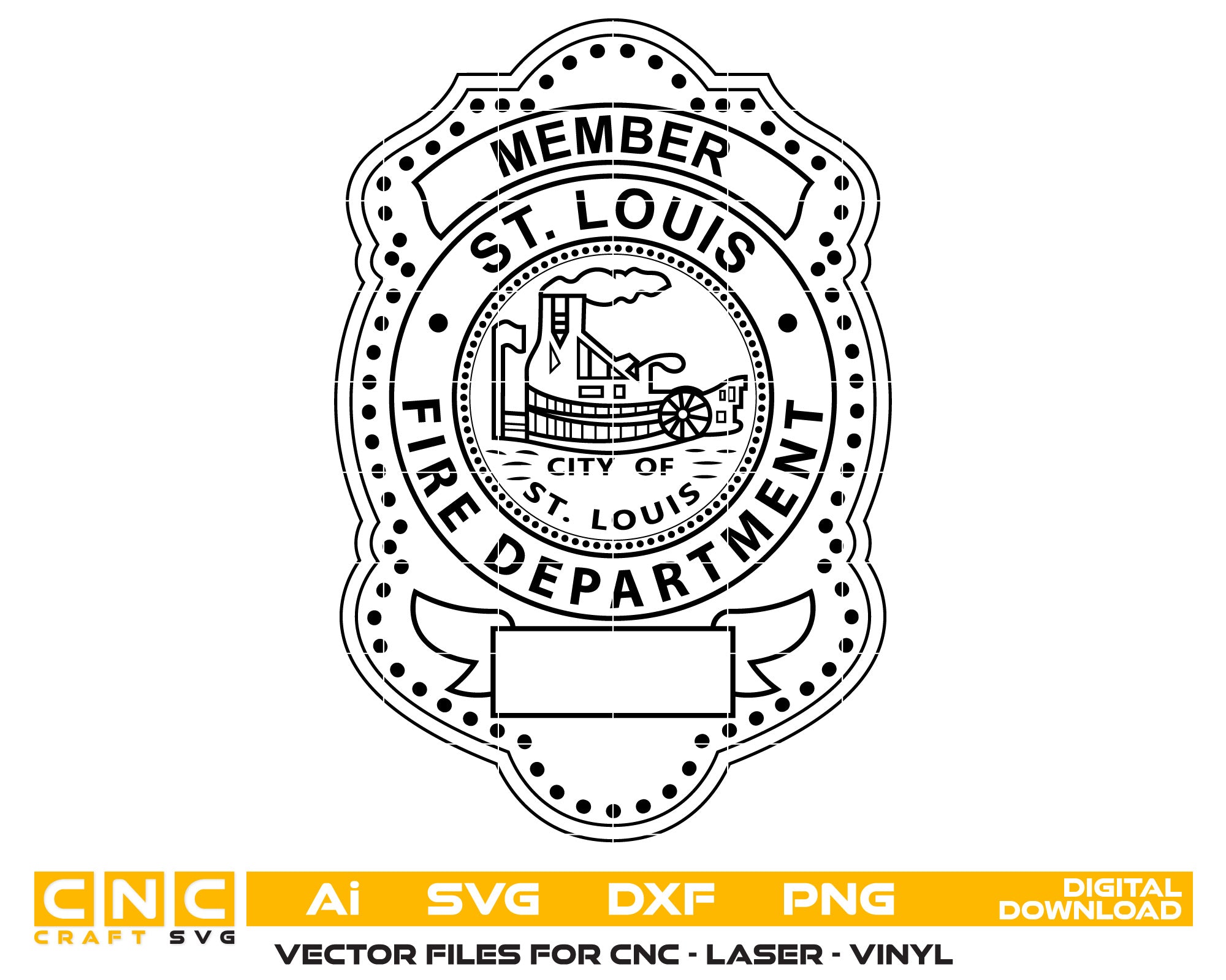 St. Louis Fire Department Badge SVG, St. Louis Fire Badge Vector, Fire Department Badge SVG, Firefighter Emblem Vector, Fire Badge SVG, Badge Engraving File