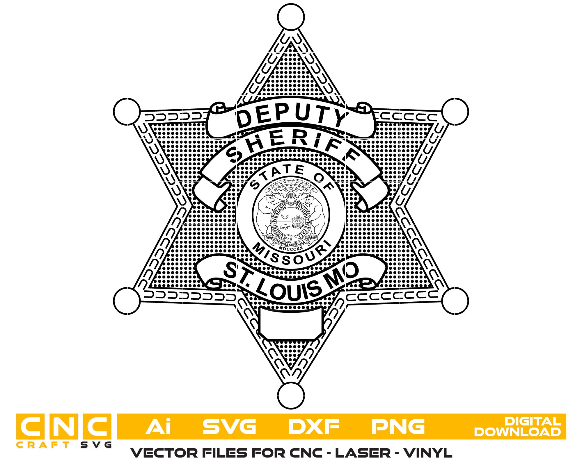 ST Louis Mo Deputy Sheriff Badge Vector art Svg, Dxf, Jpg, Png, and Ai files For laser engraving, woodworking, acrylic painting, and all printing machines.