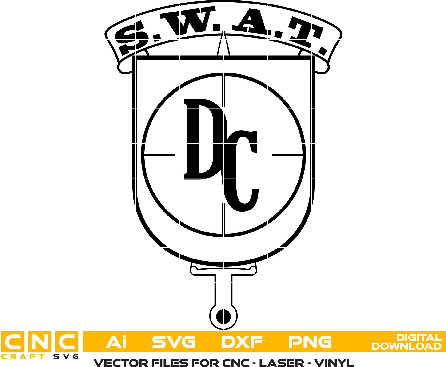 SWAT DC Logo Vector art Svg, Dxf, Jpg, Png, and Ai files For laser engraving, woodworking, acrylic painting, and all printing machines.