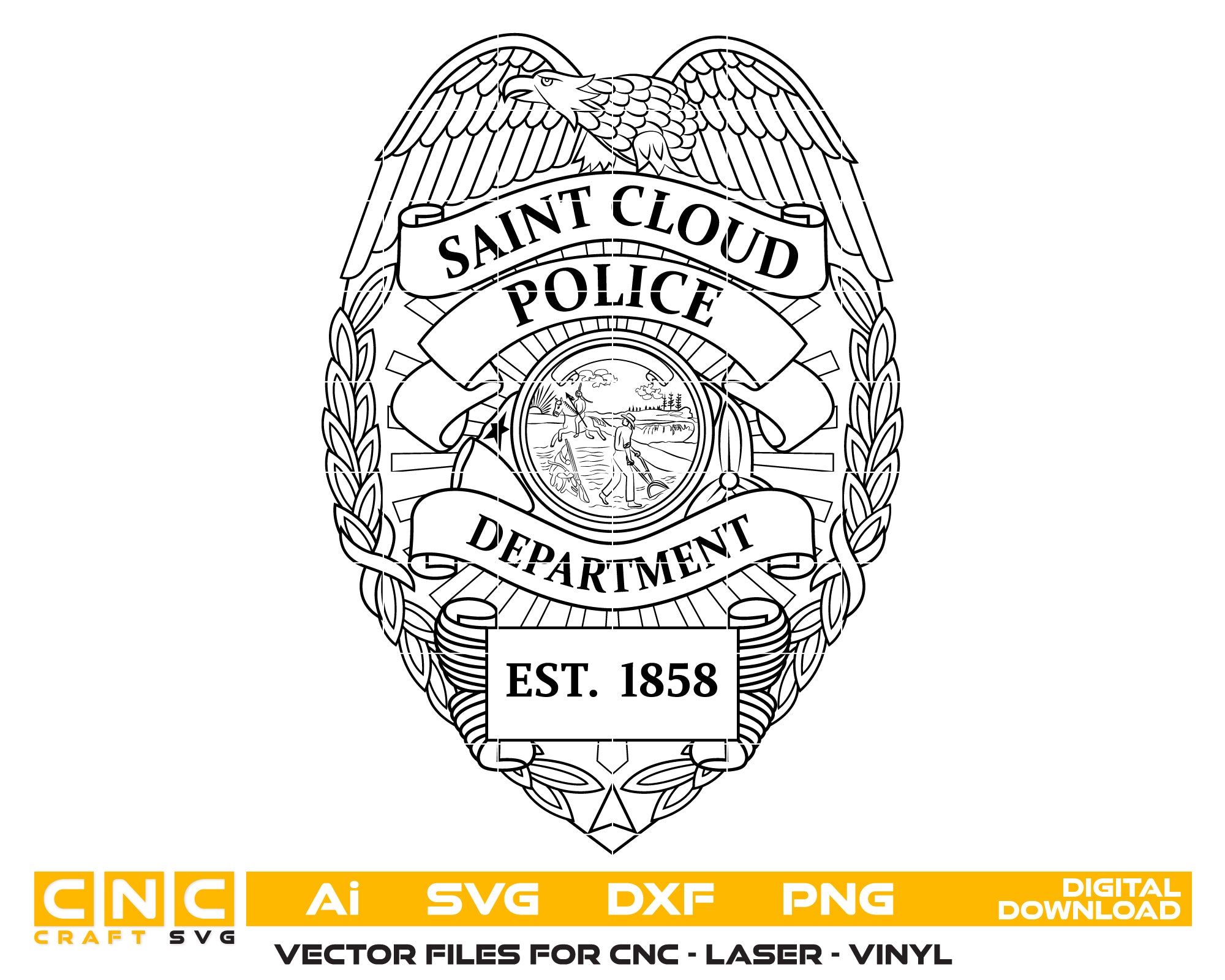 saint cloud police department badge svg, st cloud florida police badge vector, saint cloud police svg emblem, florida police badge svg file, st cloud law enforcement badge svg