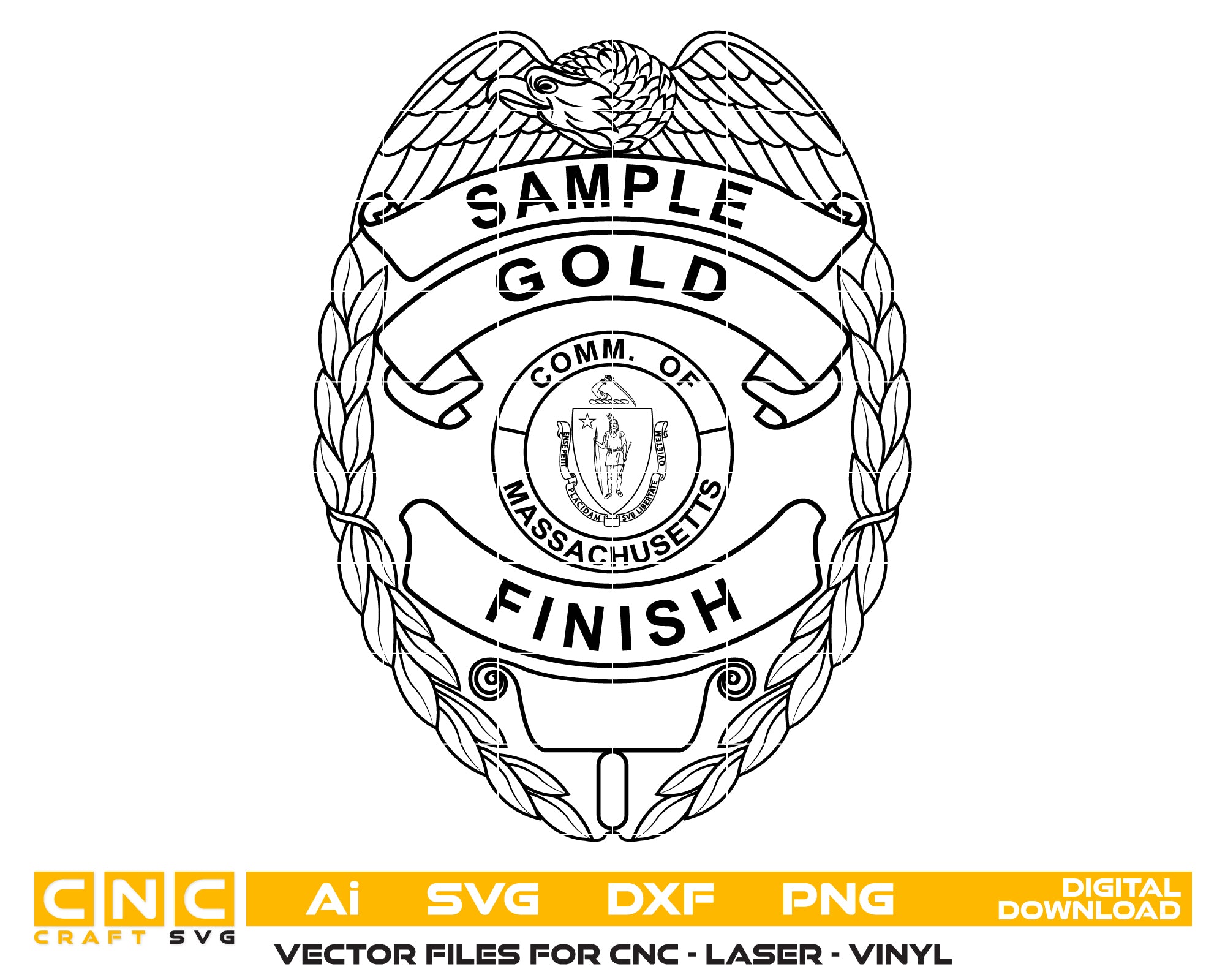 Sample Gold Finish Commonwealth Badge SVG, Massachusetts Commonwealth Badge Vector, Gold Finish Massachusetts Police Badge SVG Emblem, Massachusetts Law Enforcement Badge SVG, #support