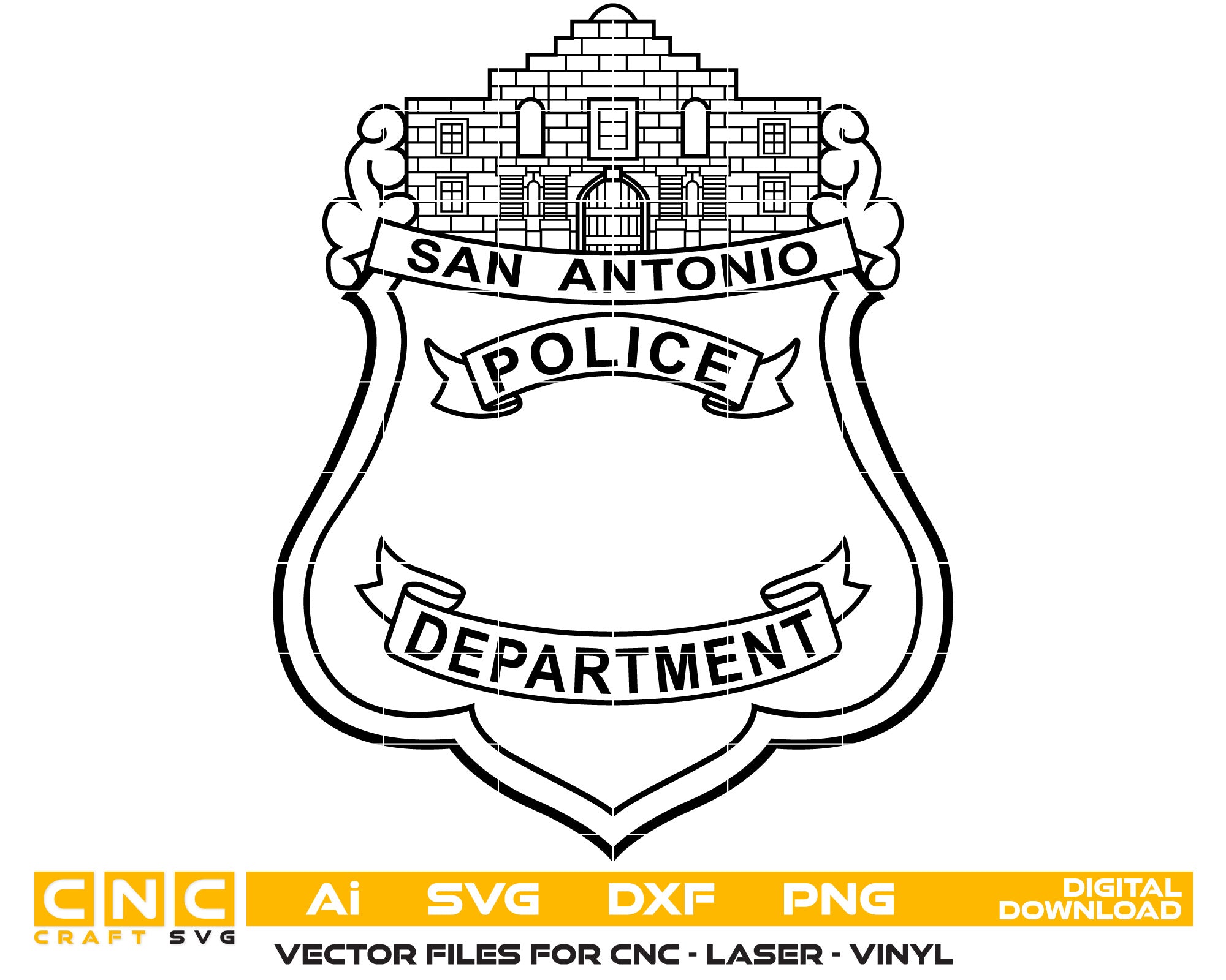 San Antonio Police Badge Vector Art, Ai,SVG, DXF, PNG, Digital Files