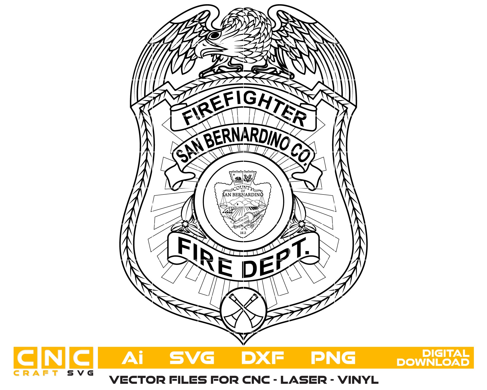 San Bernardino Firefighter Badge Vector Art, Ai,SVG, DXF, PNG, Digital Files