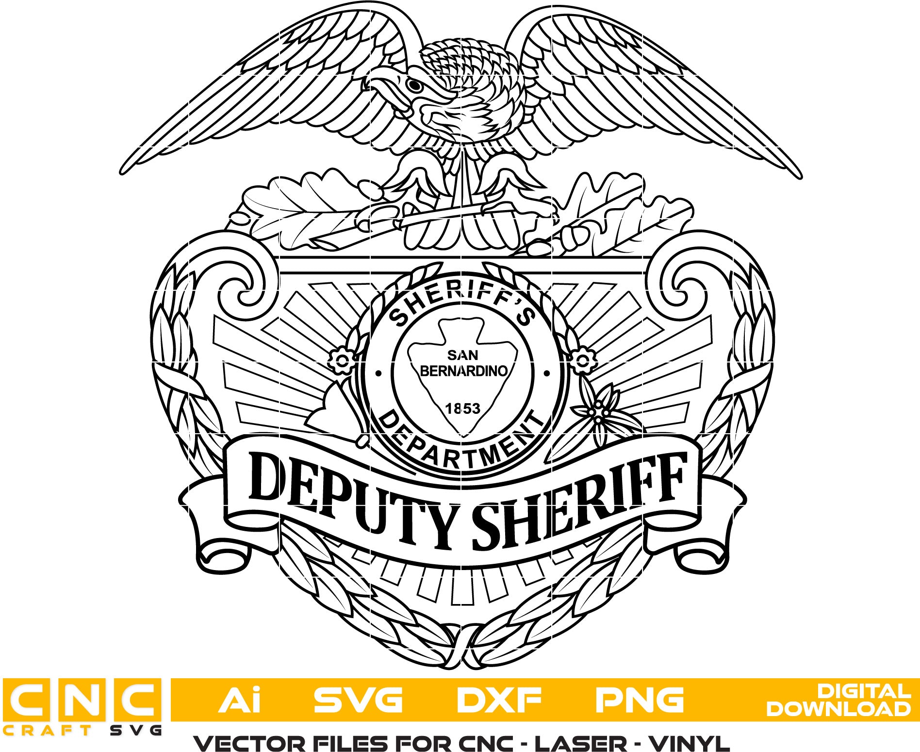 San Bernardino Sheriff Badge Vector art Svg, Dxf, Jpg, Png, and Ai files For laser engraving, woodworking, acrylic painting, and all printing machines.