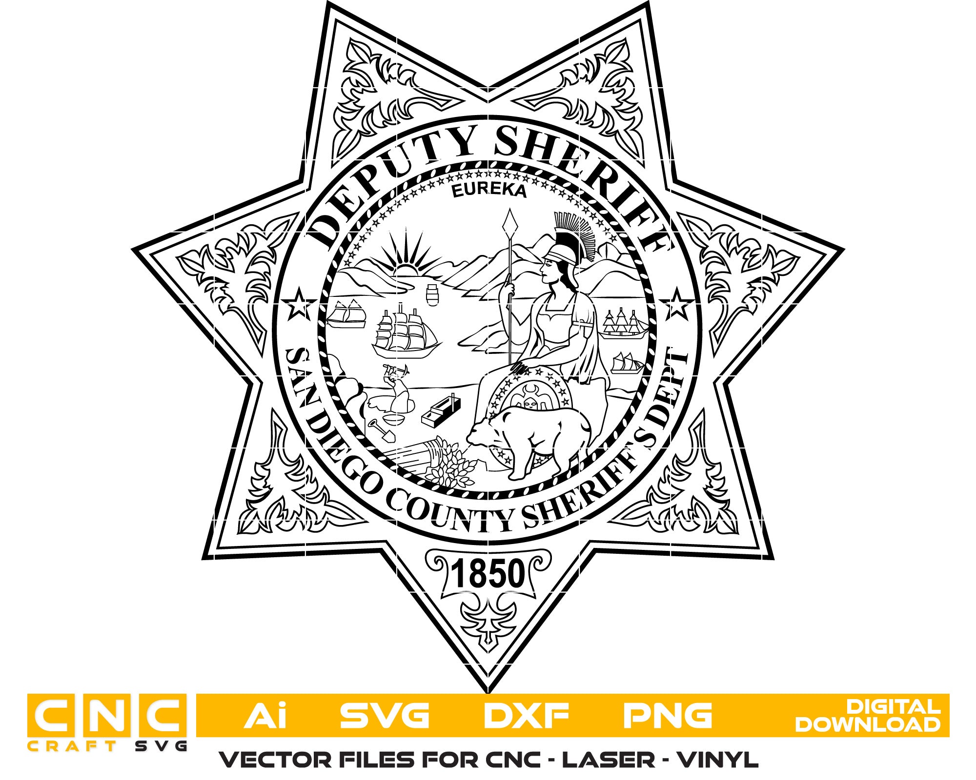 San Diego County Deputy Sheriff Badge Vector Art, Ai,SVG, DXF, PNG, Di