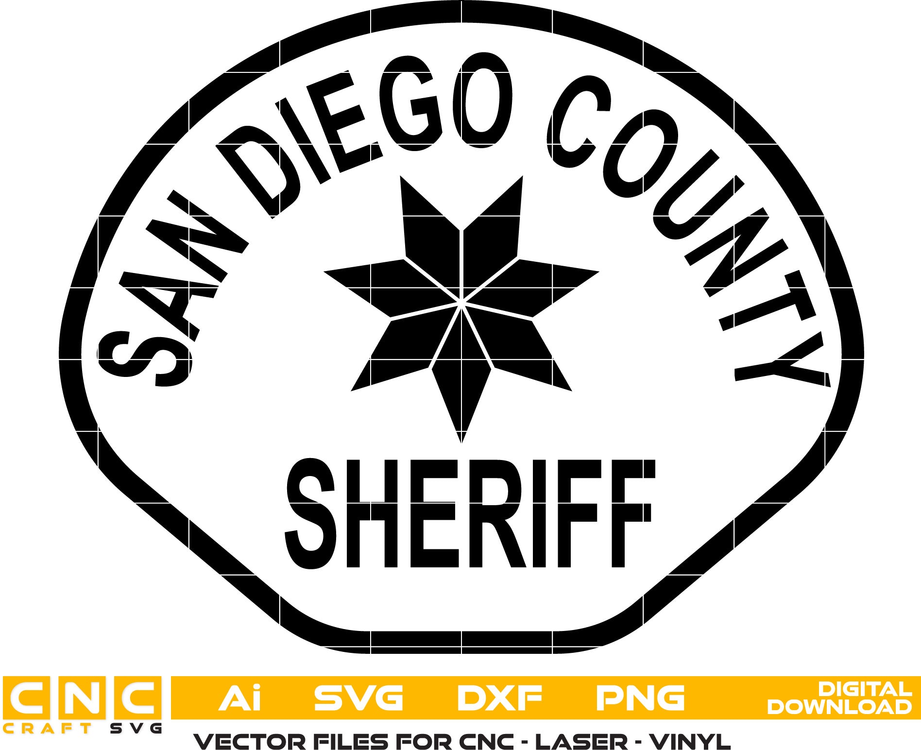 San Diego County Sheriff Badge Vector art Svg, Dxf, Jpg, Png, and Ai files For laser engraving, woodworking, acrylic painting, and all printing machines.