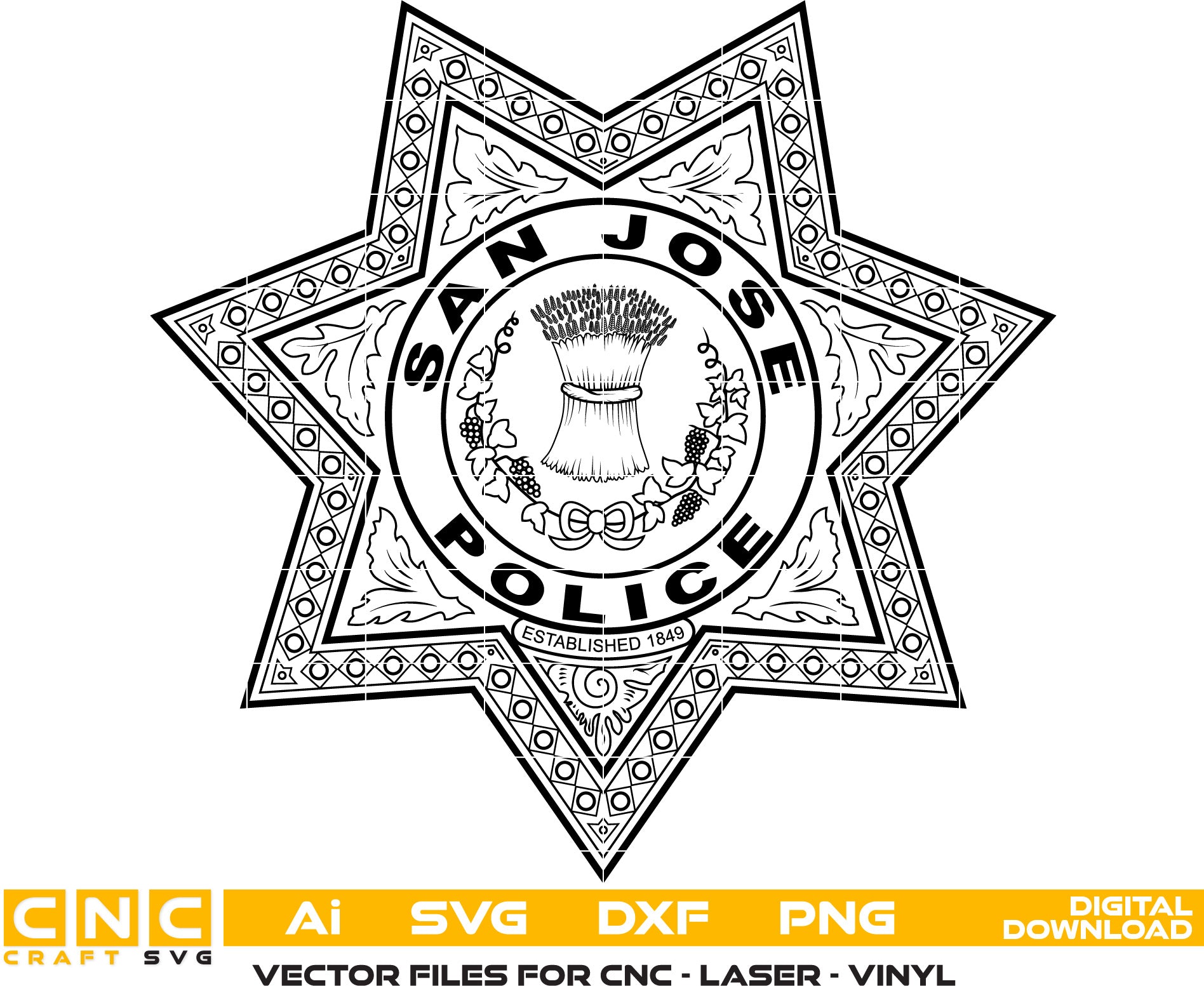 San Jose Police Badge Vector Art, Ai,SVG, DXF, PNG, Digital Files