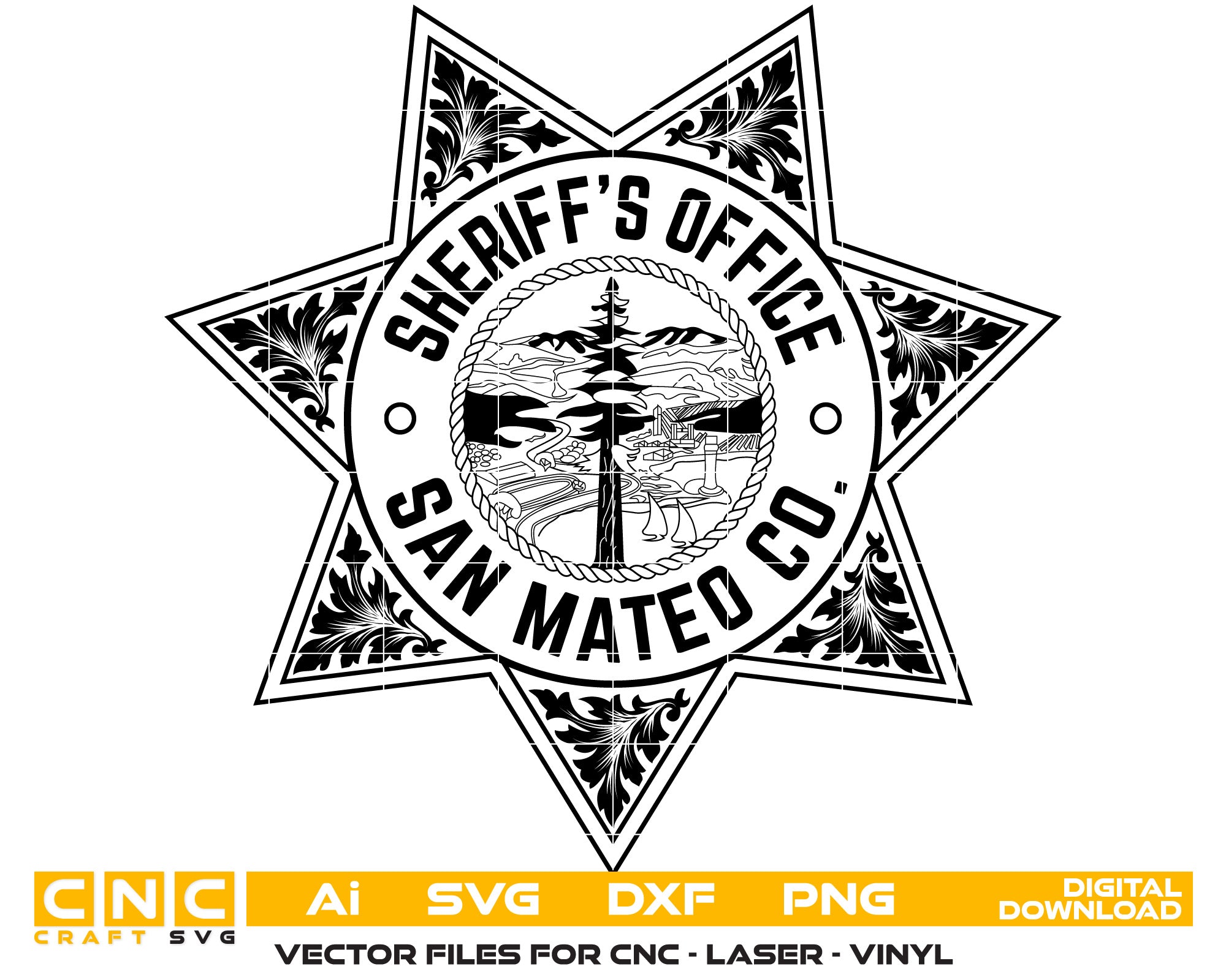 San Mateo Co Sheriff Badge Vector Art, Ai,SVG, DXF, PNG, Digital Files