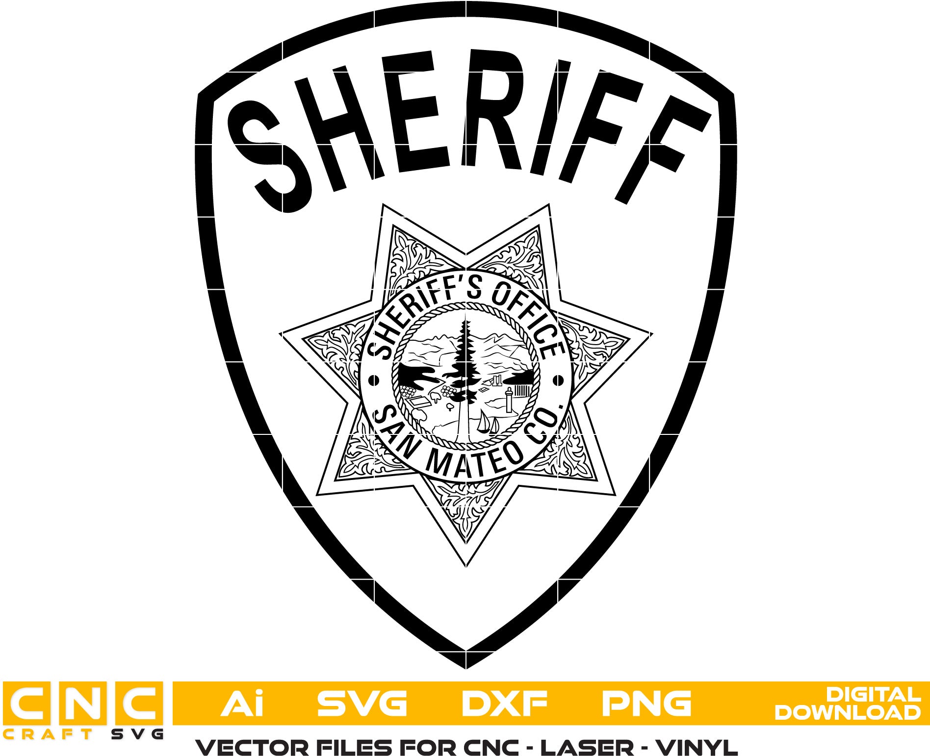 San Mateo Co Sheriff Badge Vector Art, Ai,SVG, DXF, PNG, Digital Files