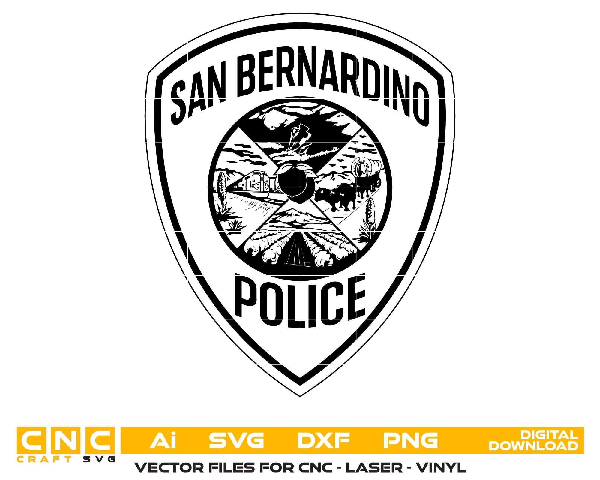 San Bernardino Police Patch SVG, California Police Patch Vector, San Bernardino CA Badge SVG, Law Enforcement Patch Design, Police Emblem Vector, CA Police Logo SVG