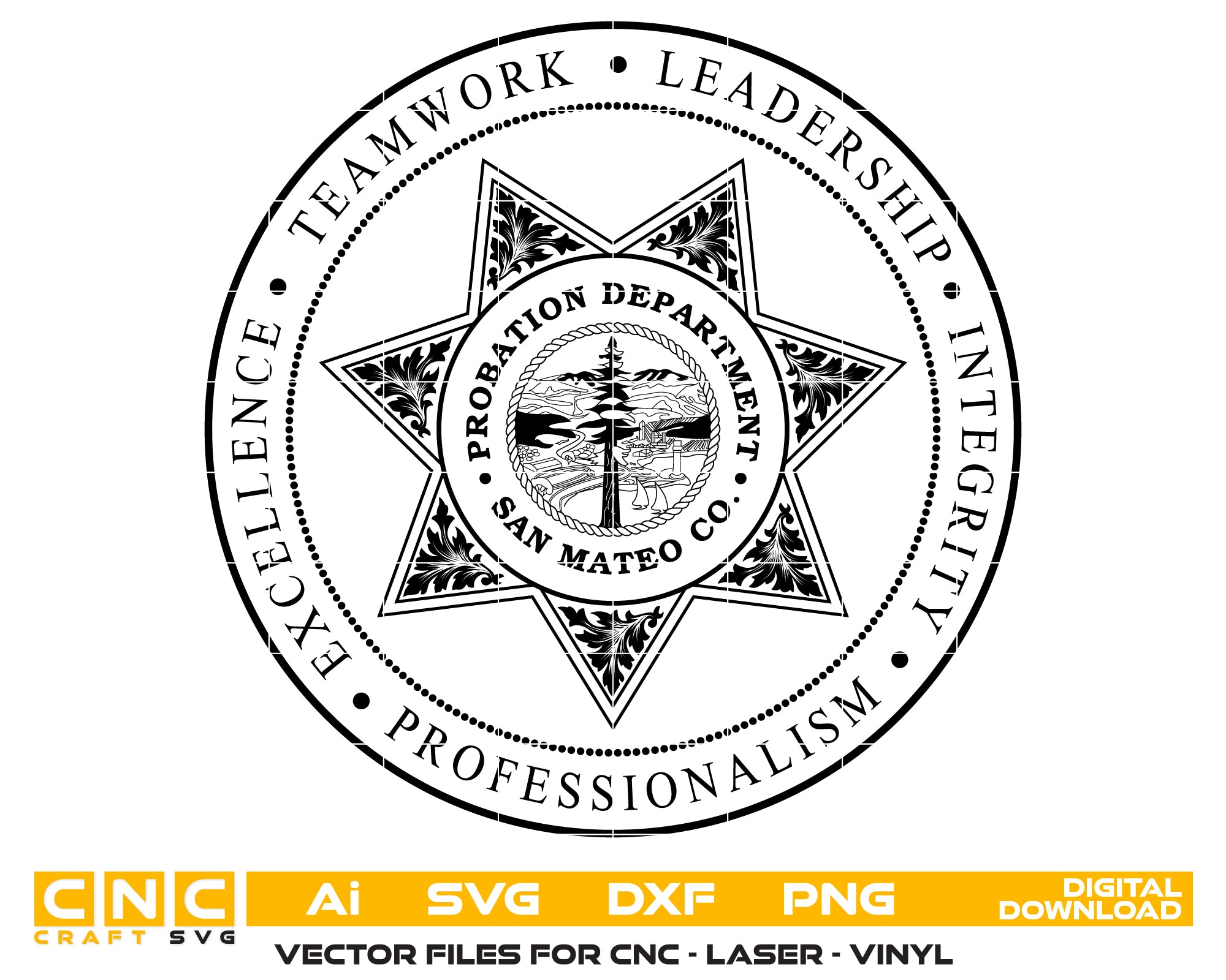 San Mateo County Probation Department Badge SVG, San Mateo Probation Officer Emblem, Probation Department Badge, Law Enforcement Badge Vector, San Mateo County Badge