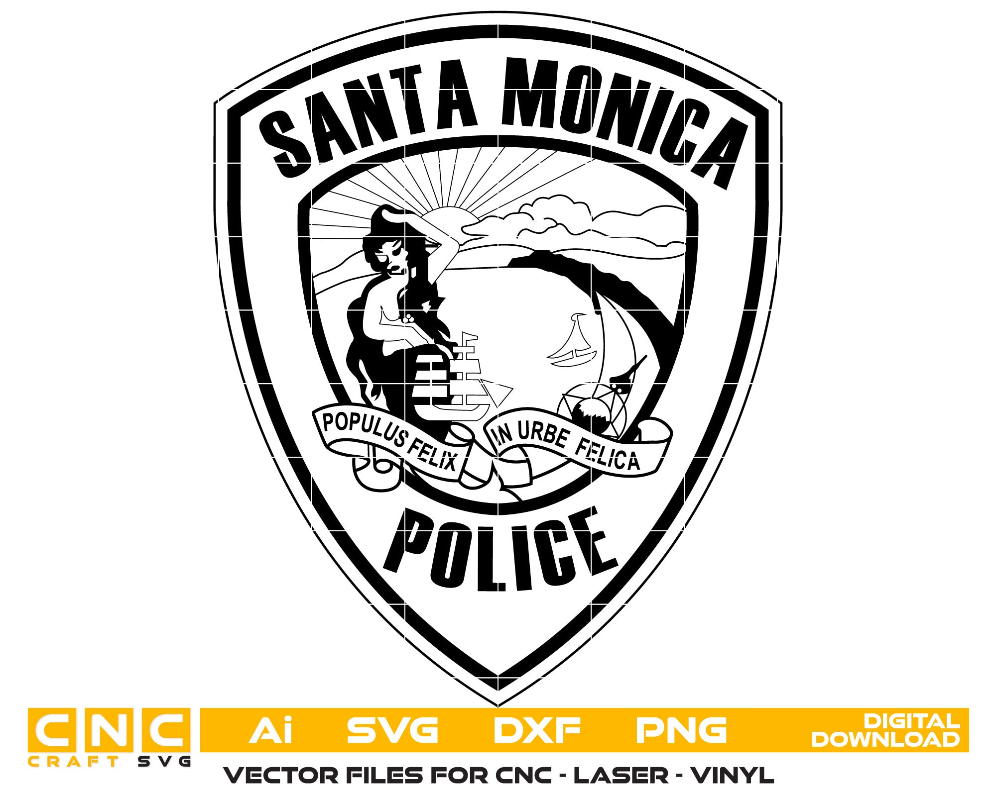 Santa Monica Police Badge Vector Art, Ai,SVG, DXF, PNG, Digital Files