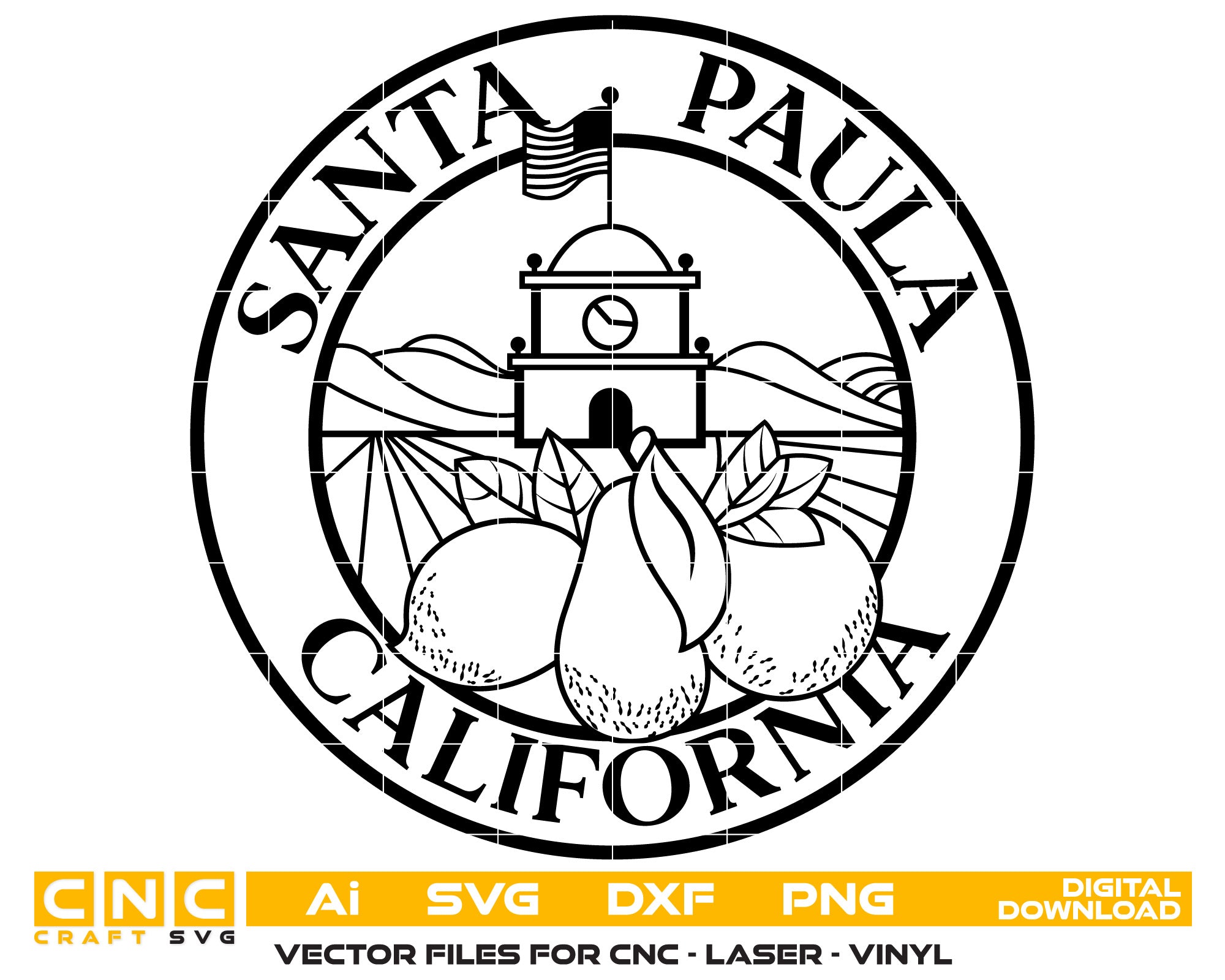 Seal of Santa Paula, California Seal Vector art Svg, Dxf, Jpg, Png, and Ai files For laser engraving, woodworking, acrylic painting, and all printing machines.