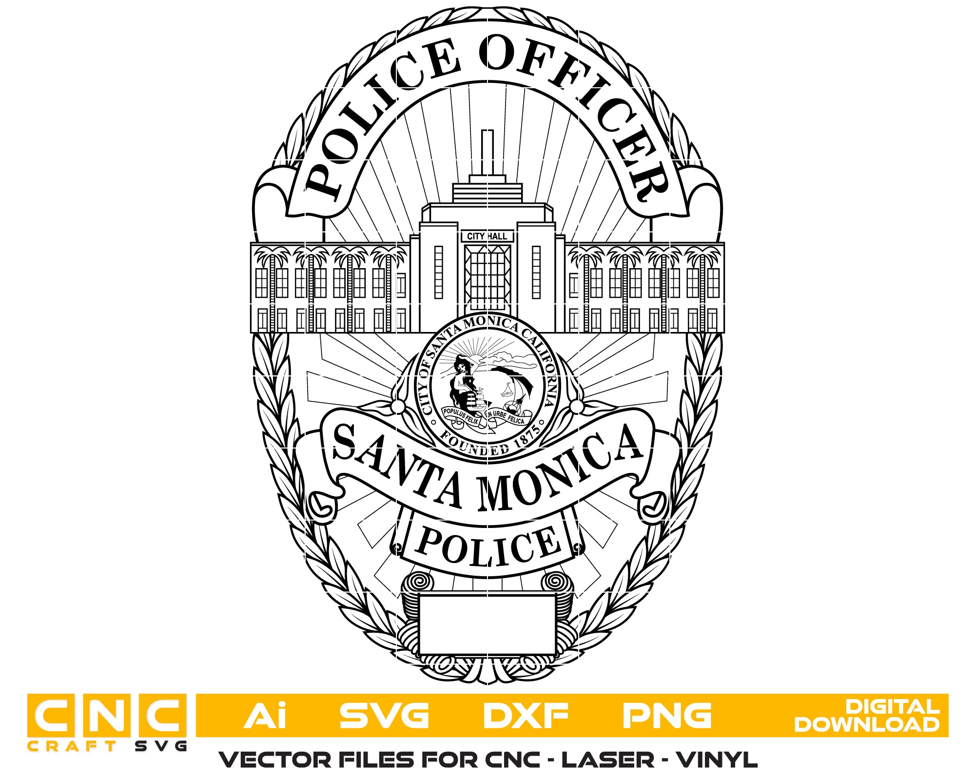 Santa Monica Police Officer Badge SVG, Santa Monica Police Emblem, Police Officer Badge Vector, Law Enforcement Badge, Santa Monica PD Logo