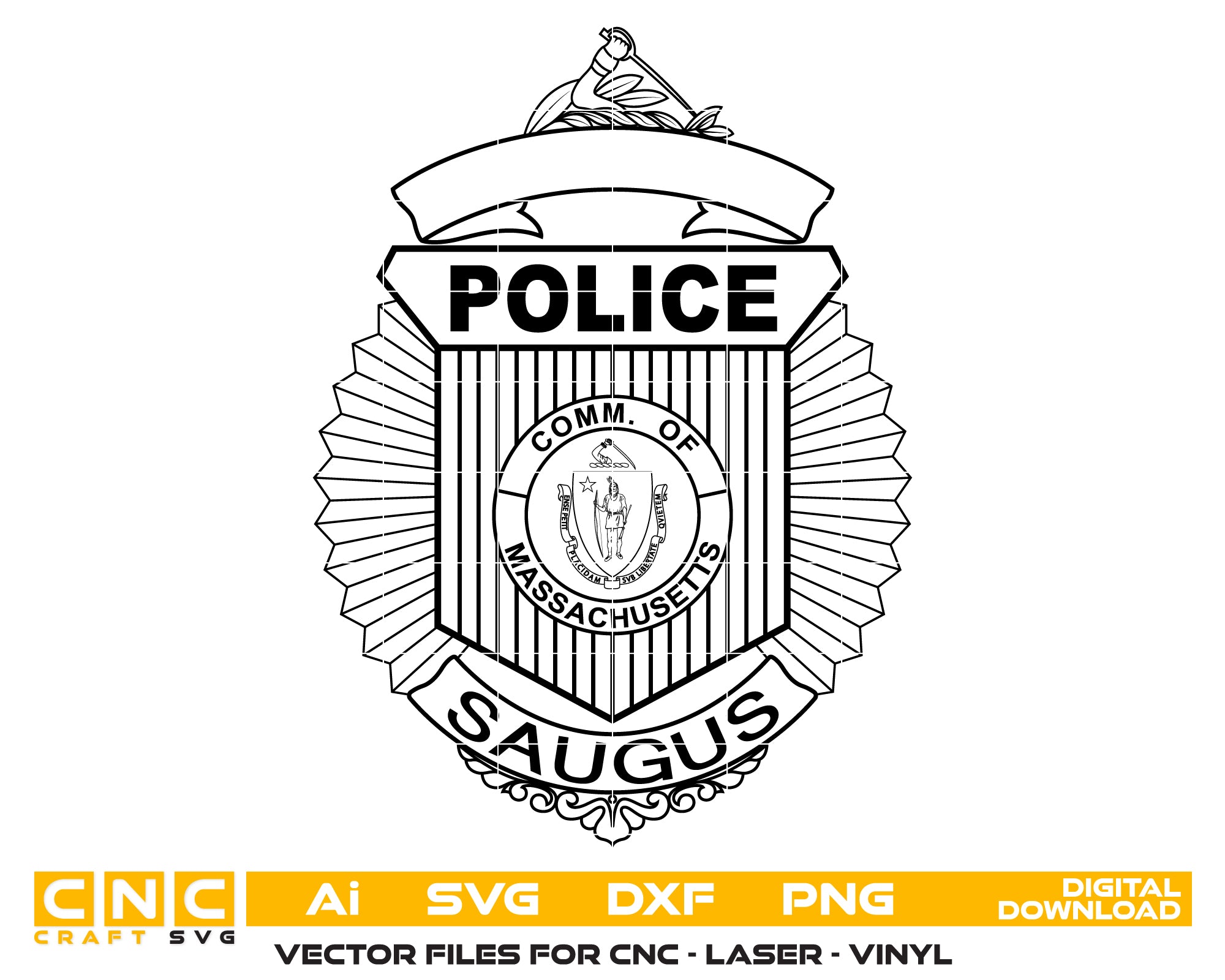saugus police department badge svg, saugus massachusetts police badge vector, saugus ma police svg emblem, saugus law enforcement badge svg, saugus police svg file