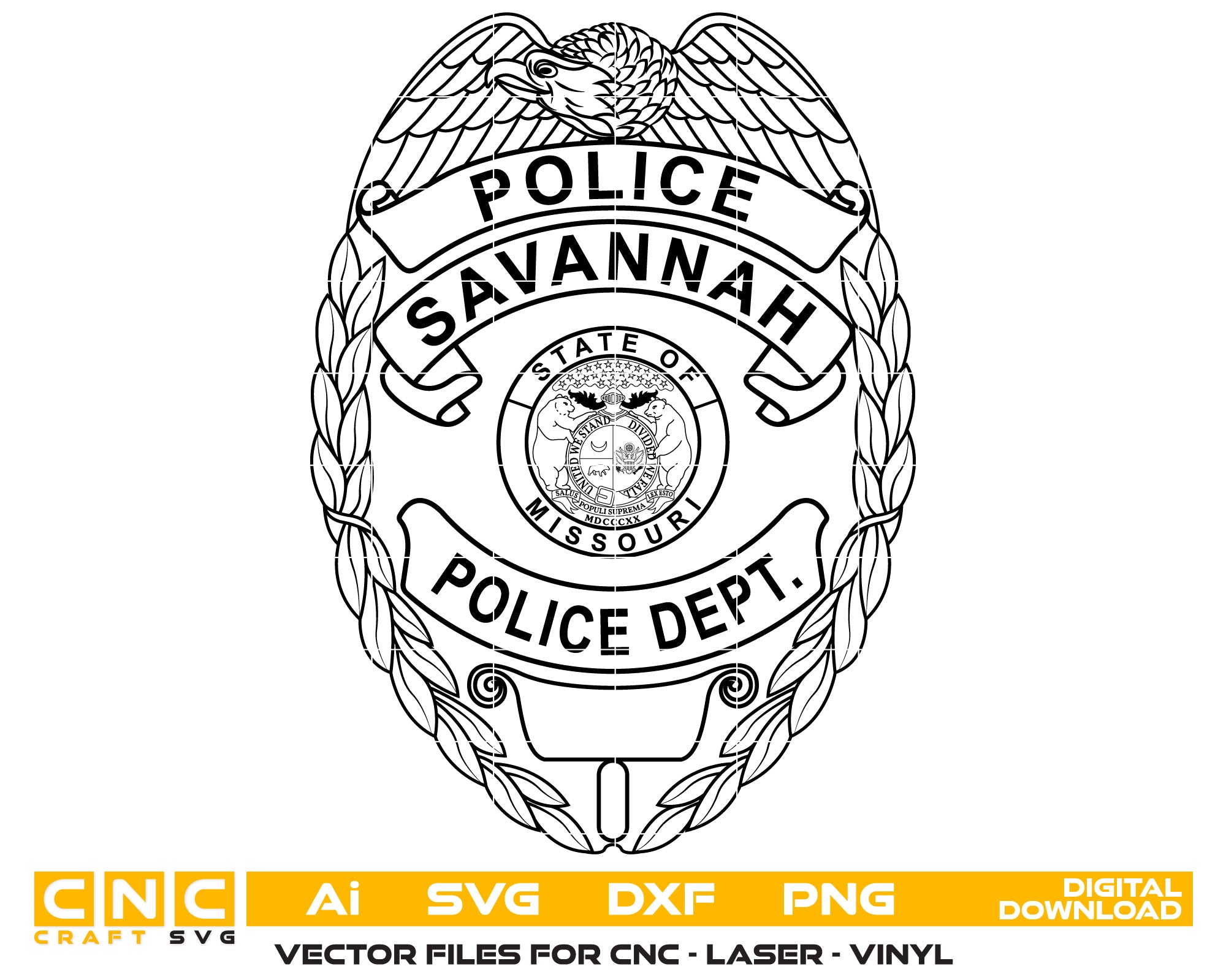 Savannah Police Department Badge SVG, Missouri Police Badge Vector, Savannah Police Badge, Law Enforcement Badge SVG, Police Department Badge Vector